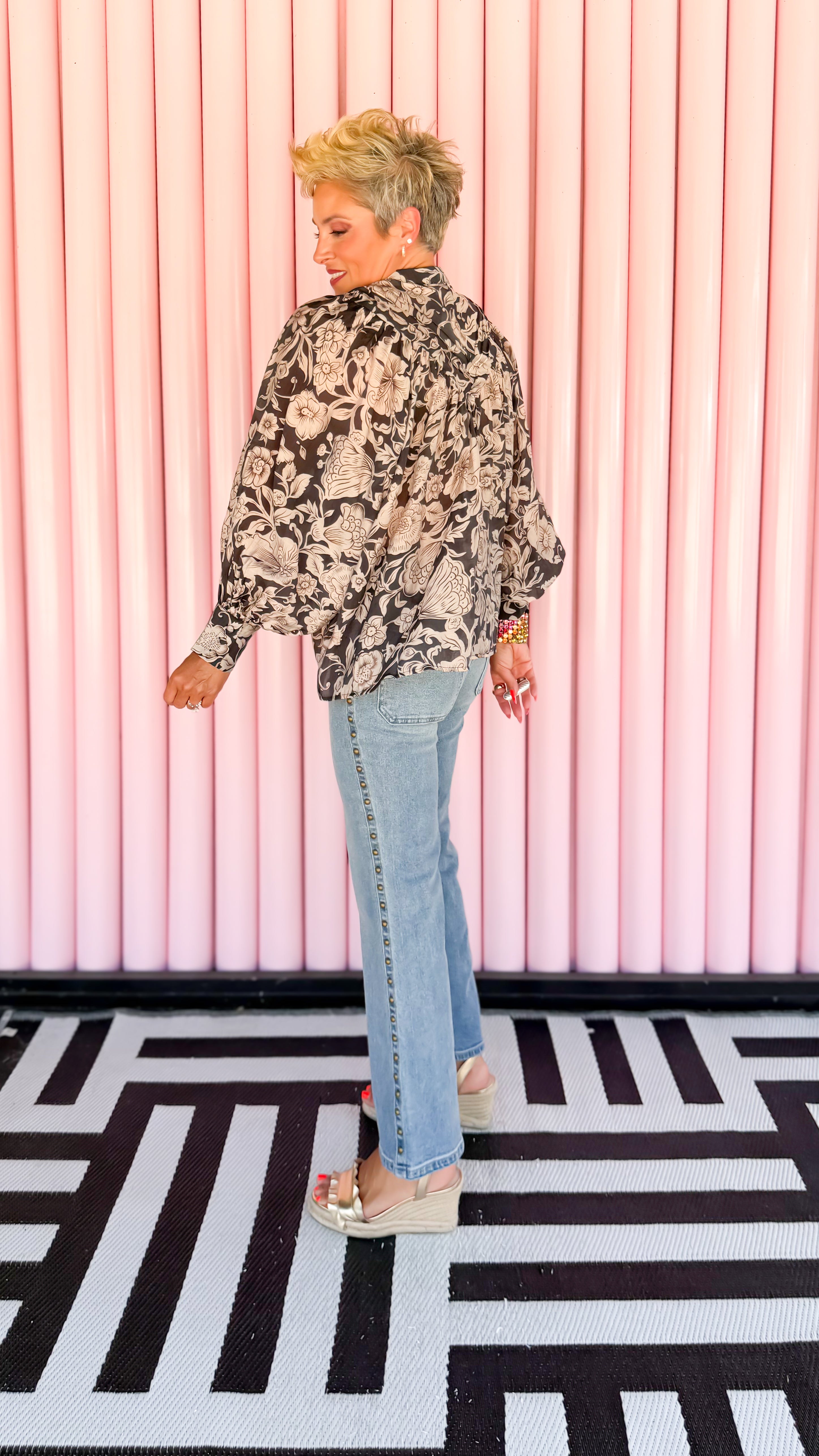 Fiona Floral Blouse/Black