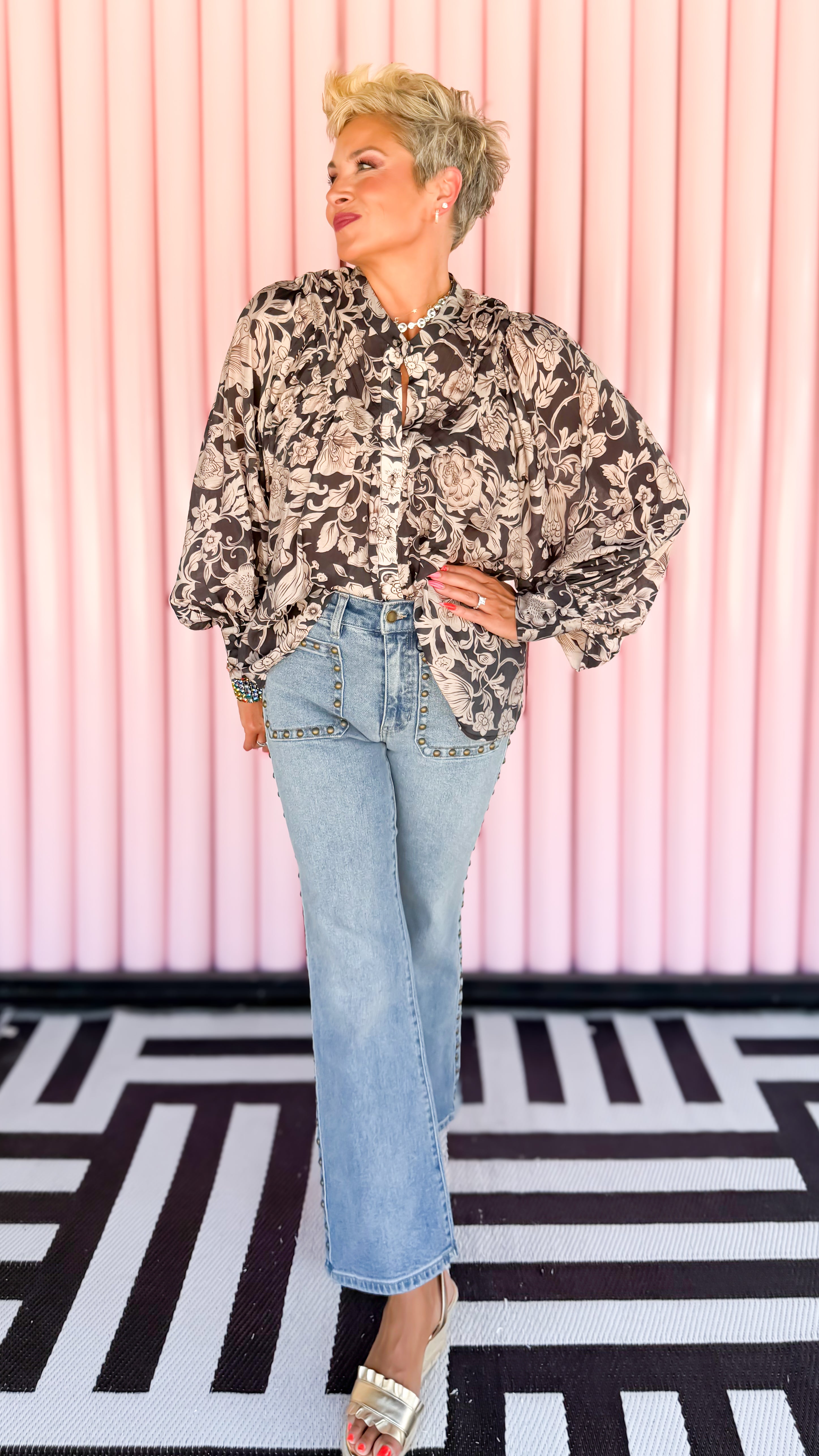 Fiona Floral Blouse/Black