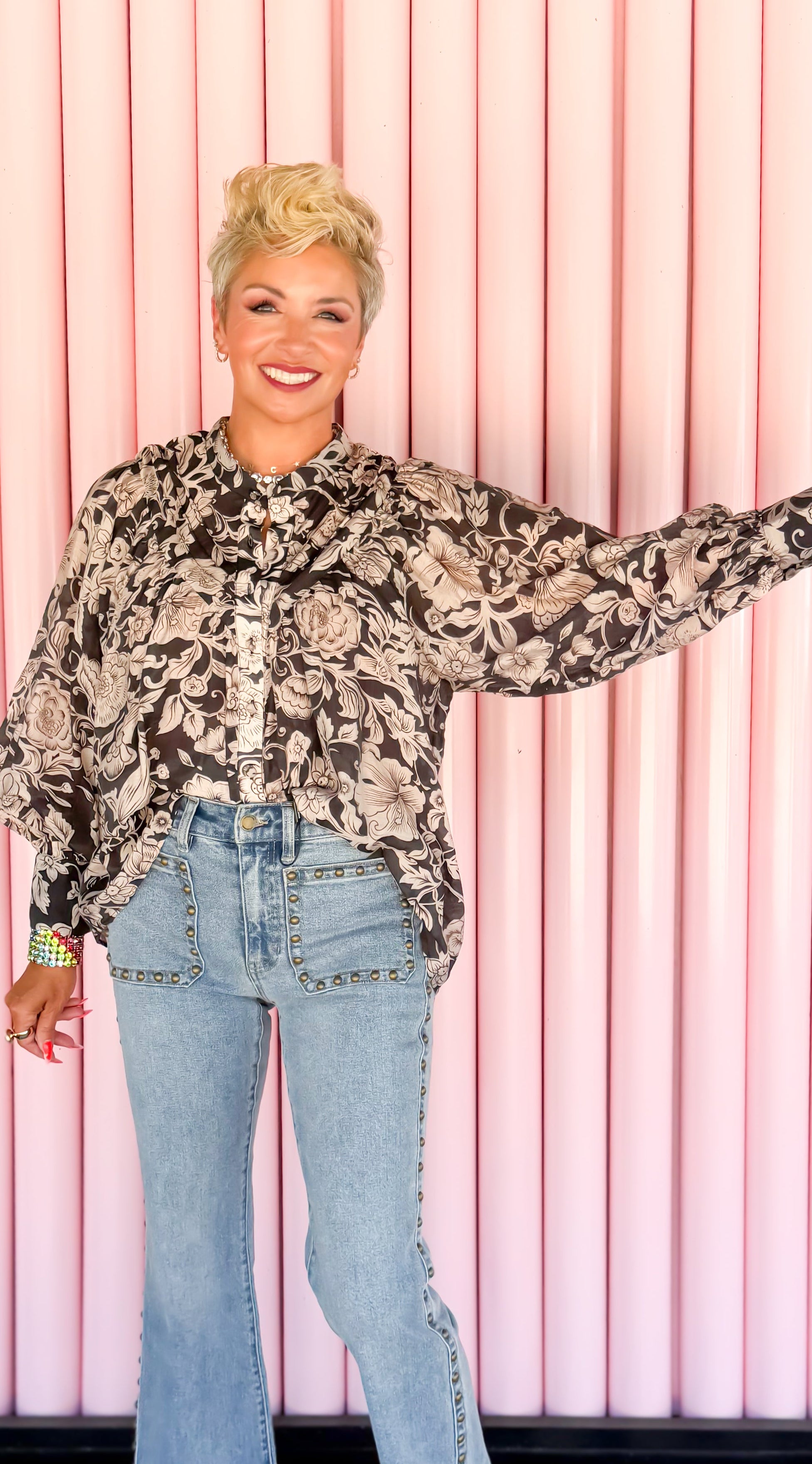 Fiona Floral Blouse/Black