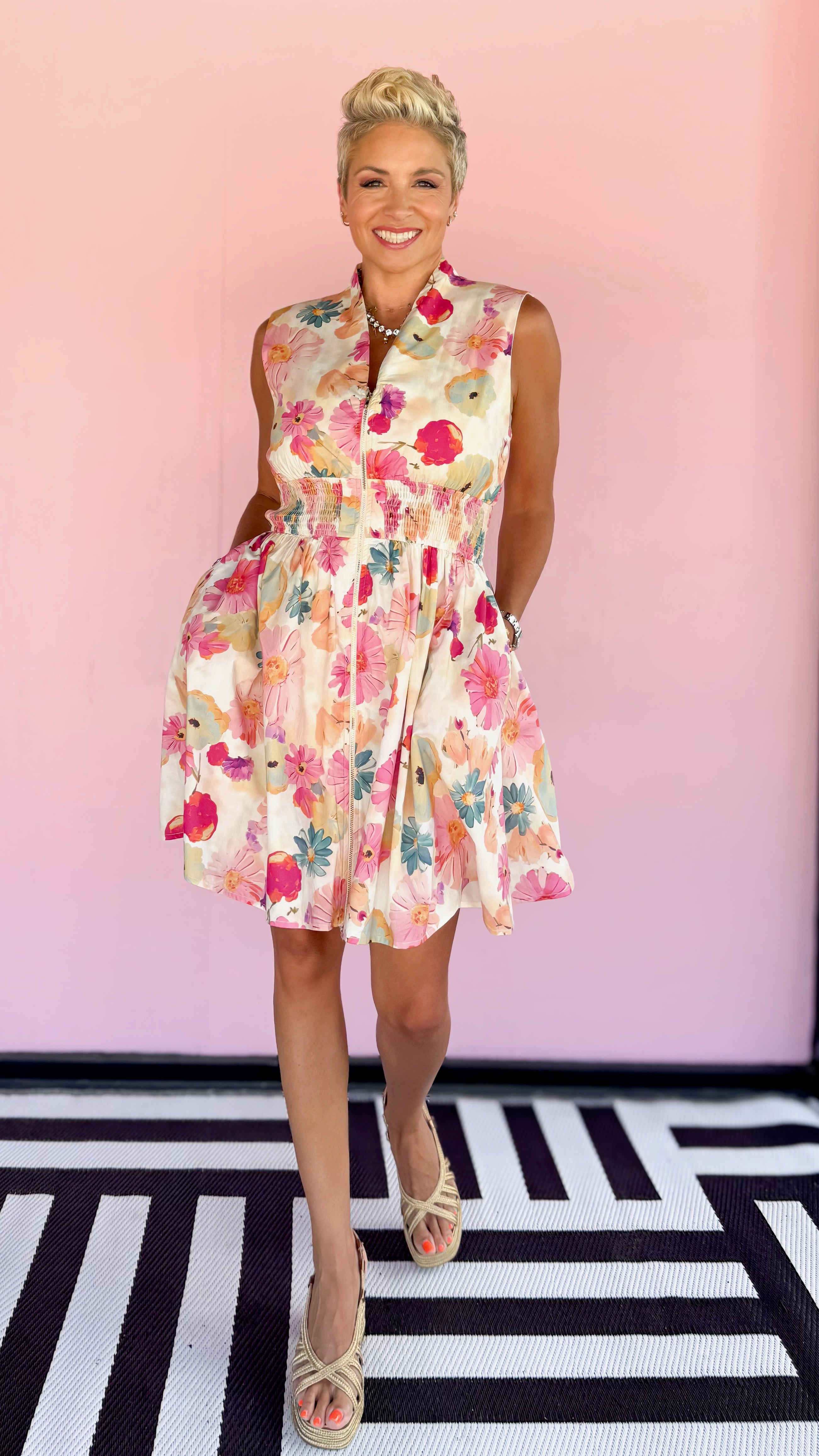 Zip Front Mini Dress/Pink