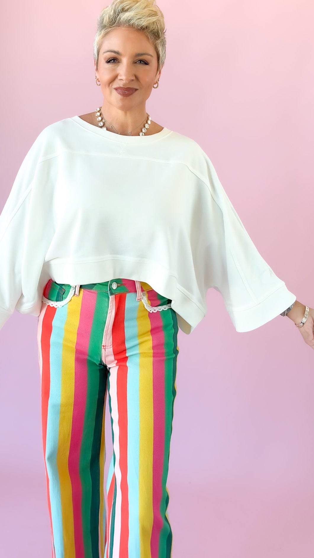 Dolman Sleeve Crop Top/Ivory
