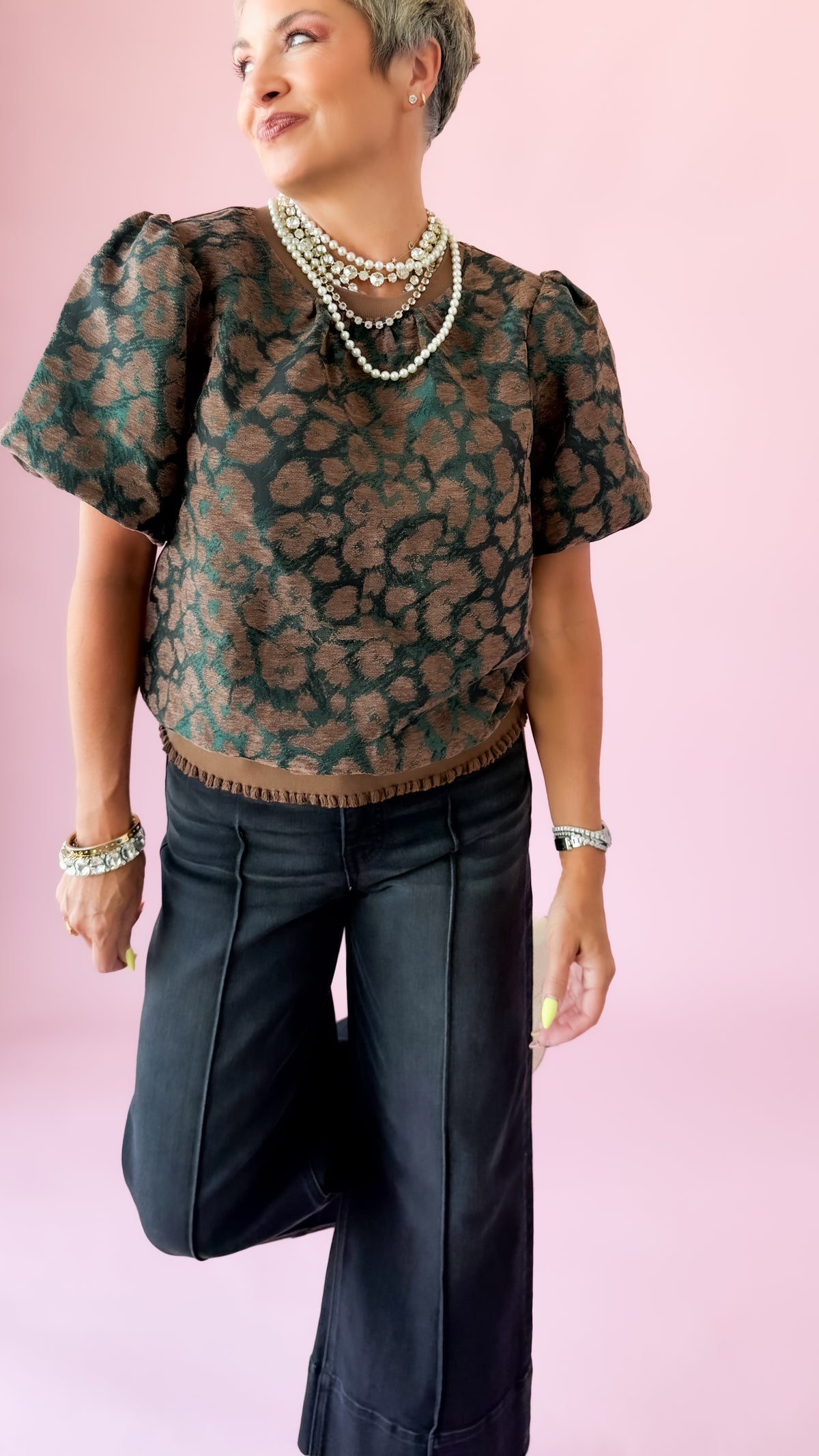 Roxie Bubble Top/Jade/Brown