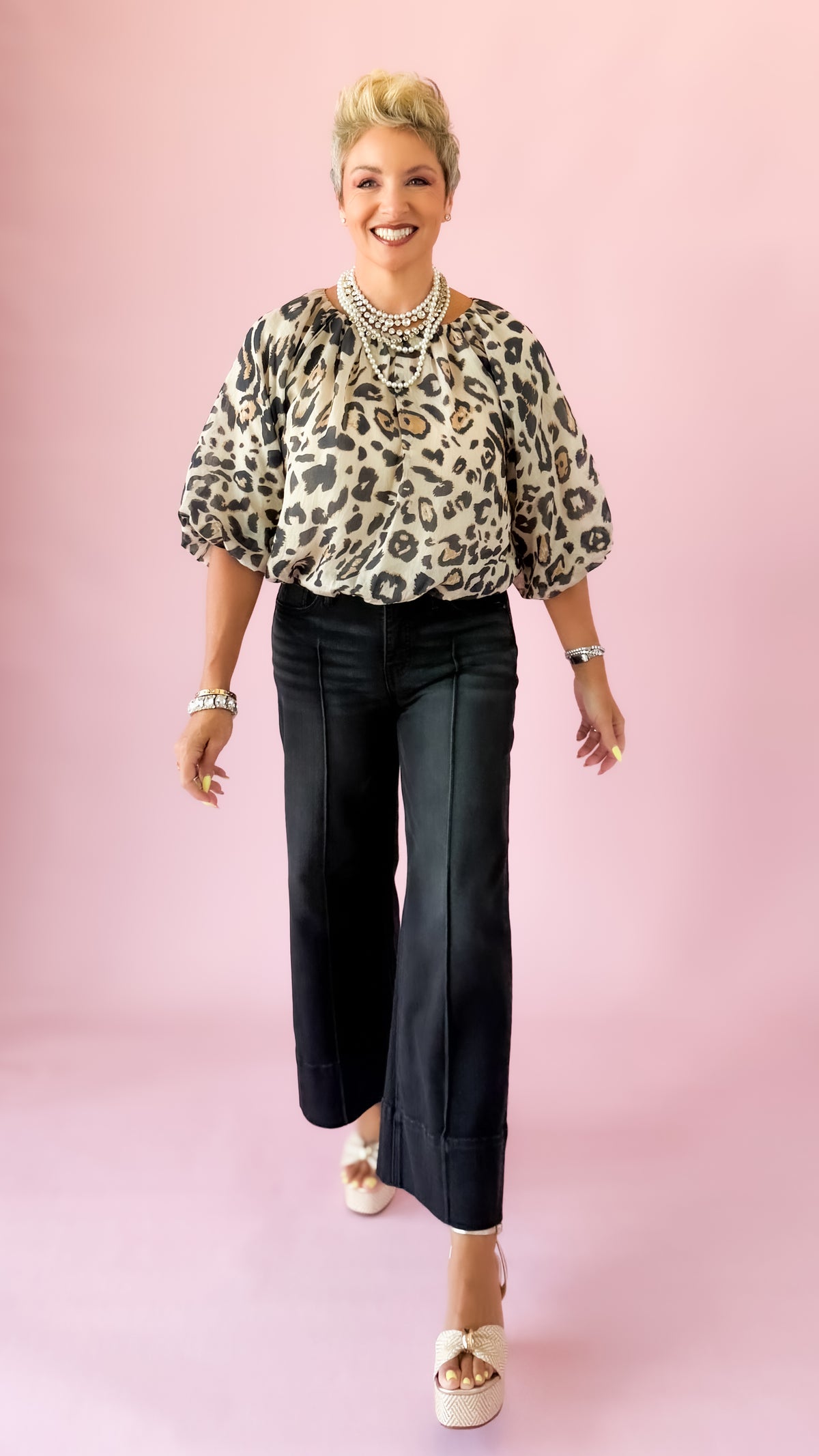 Cheetah Crop Bubble Top/Cream
