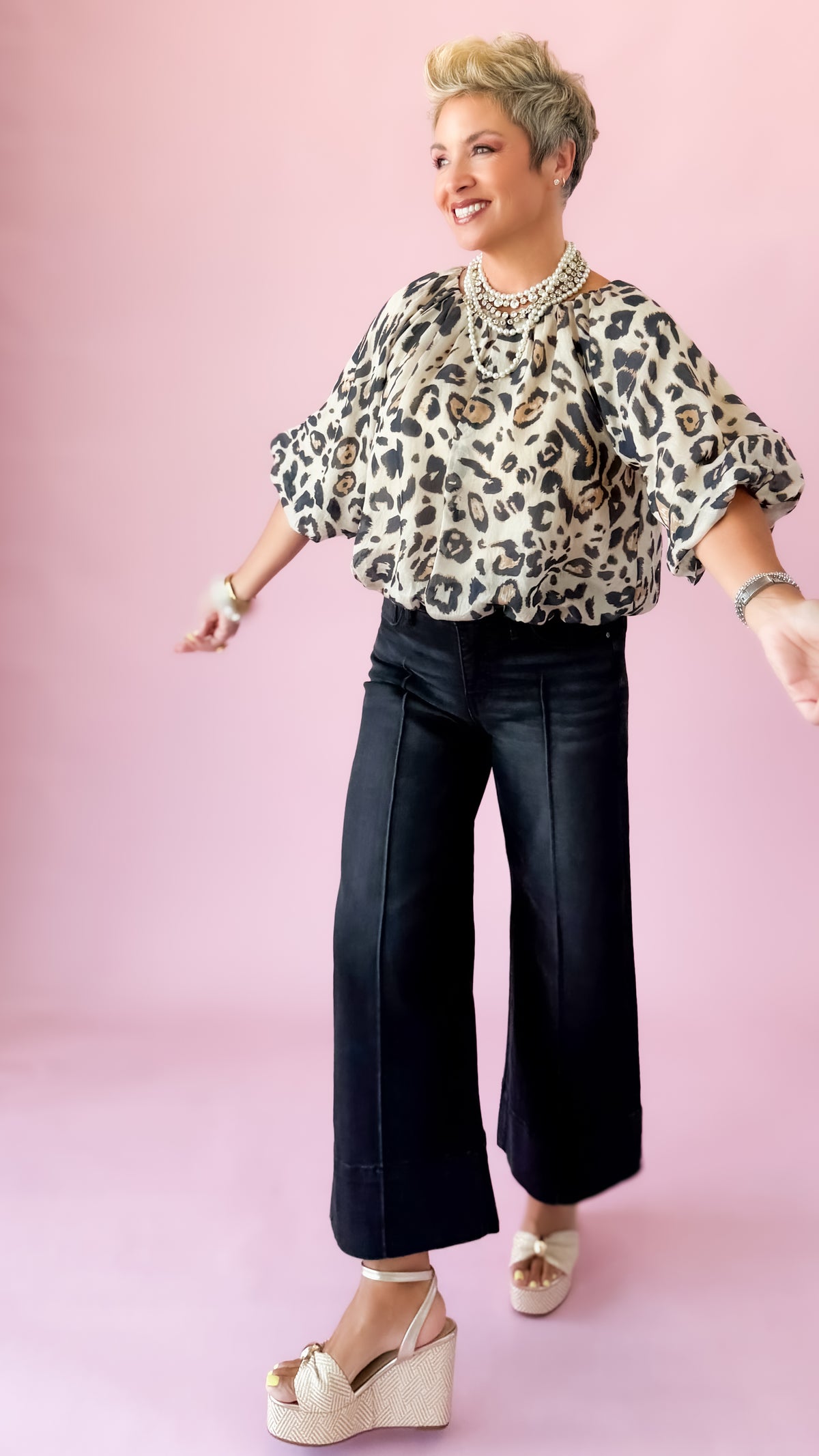 Cheetah Crop Bubble Top/Cream