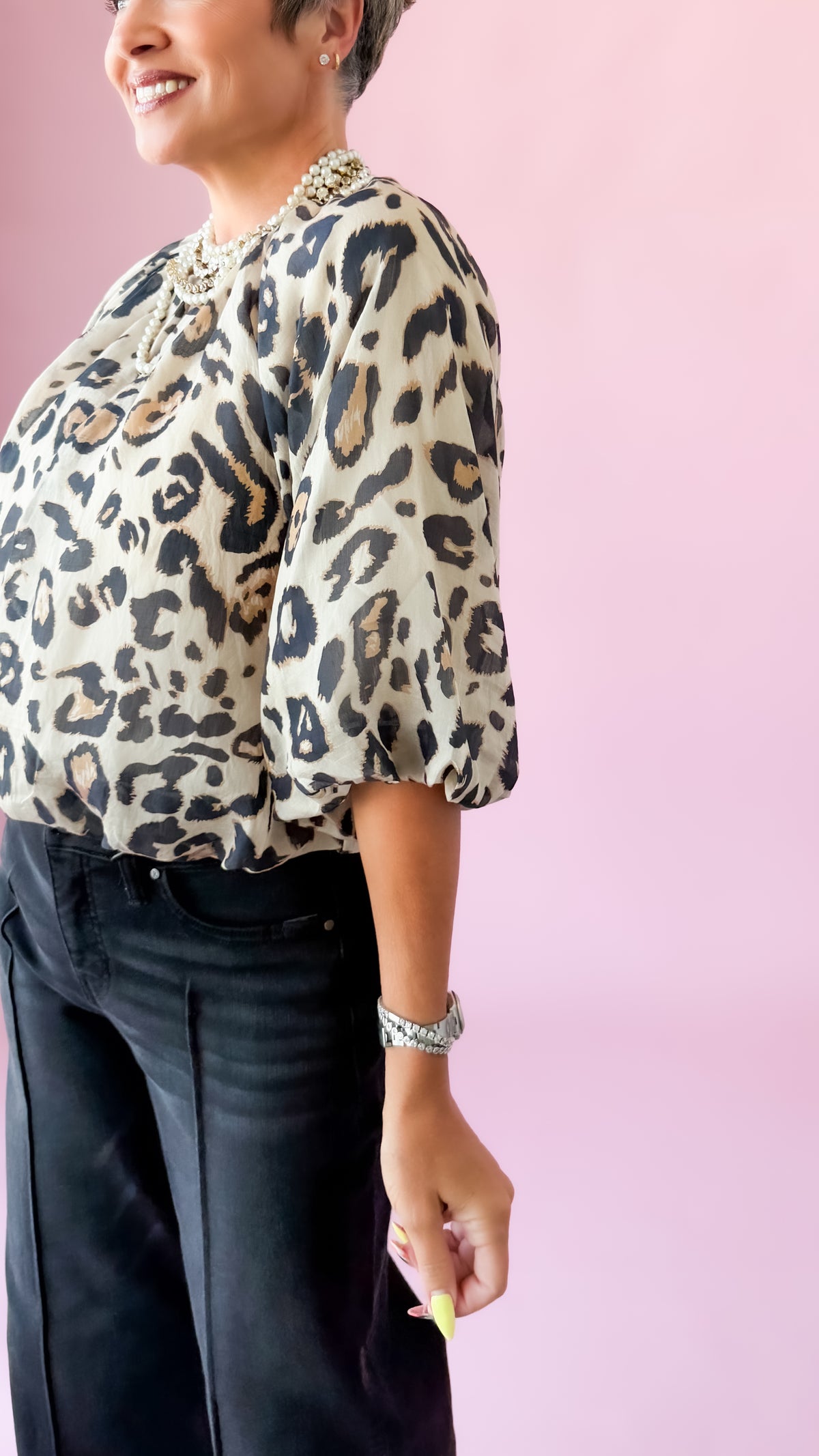 Cheetah Crop Bubble Top/Cream