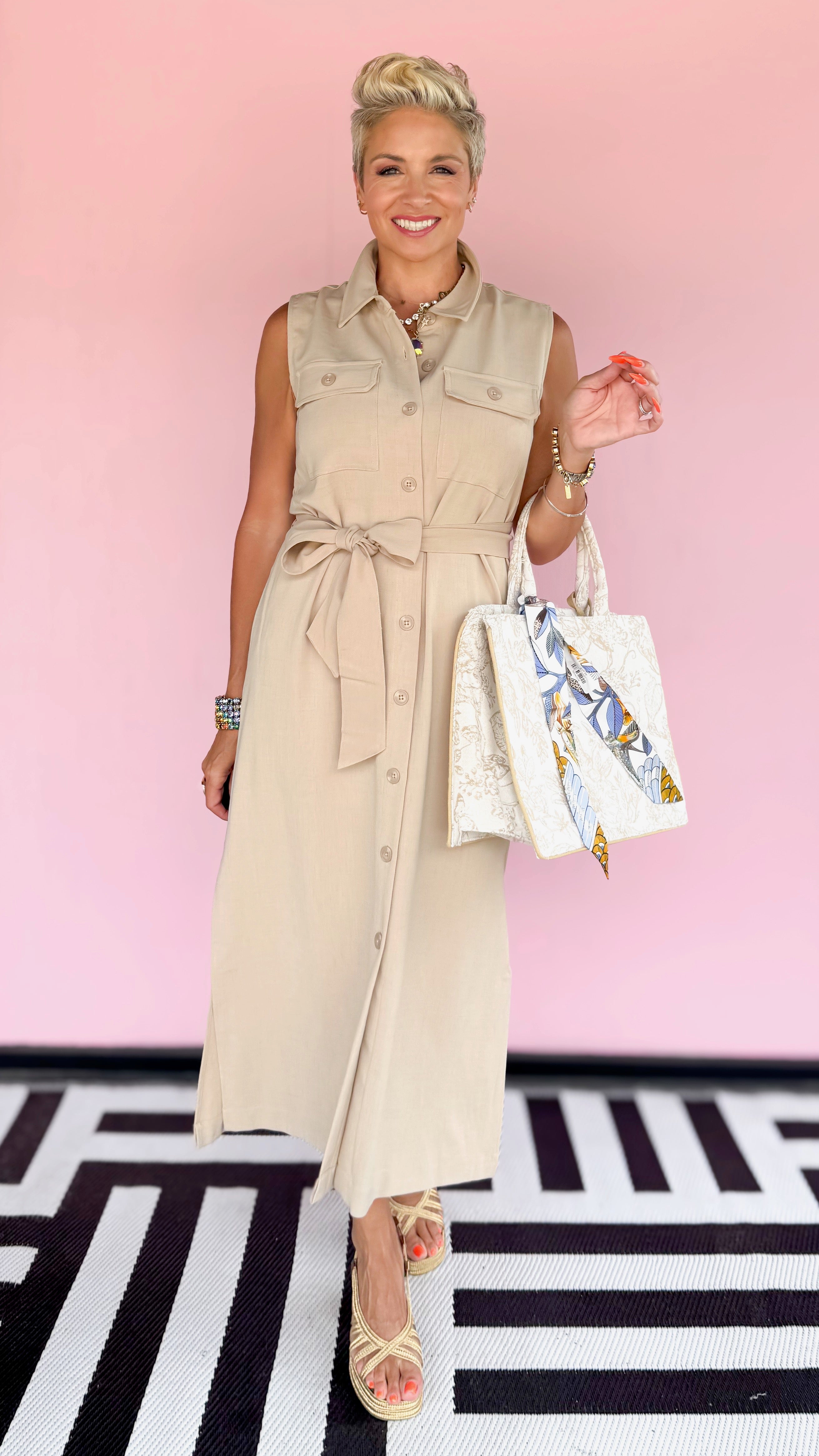 Sleevless Shirt Dress/Beige