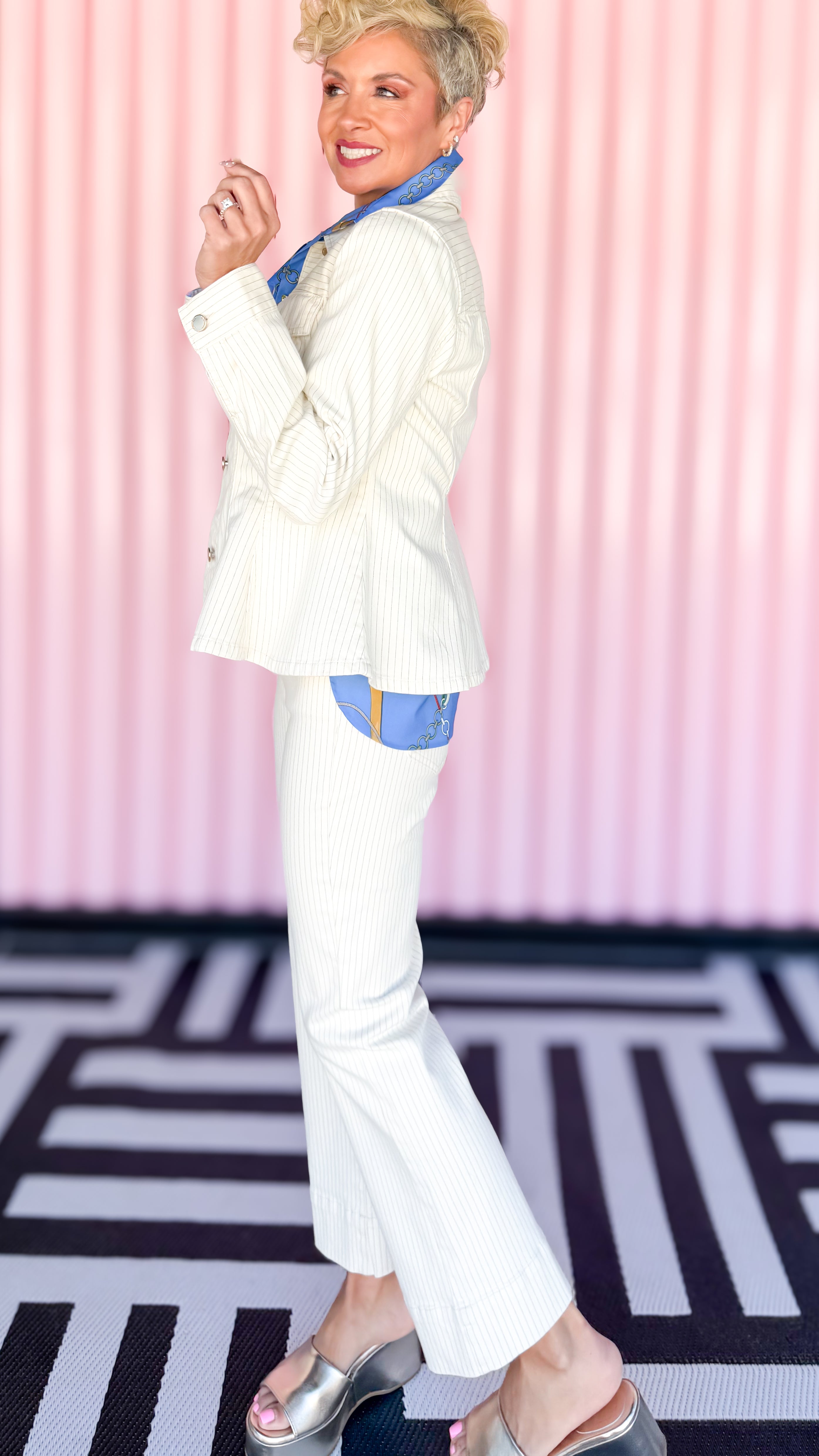 Fit N Flare Striped Jacket/Cream