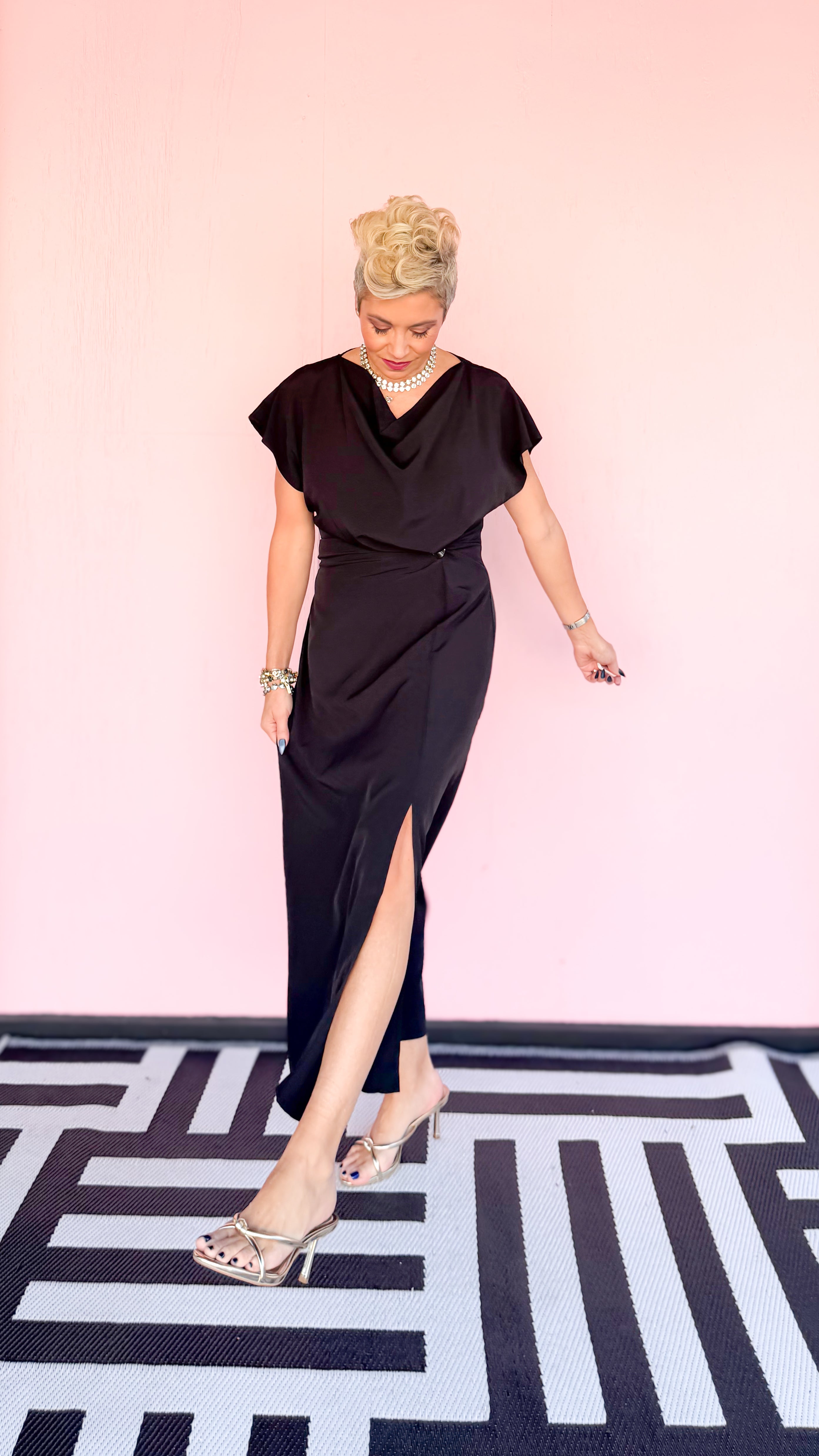 Becky Gathered Waist Midi Dress/Black