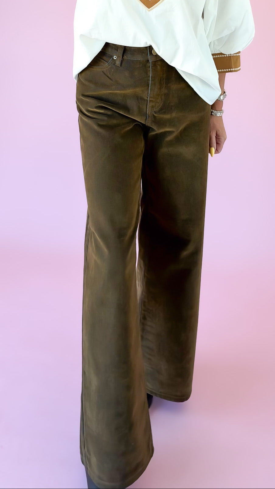 Brown Velvet Wide Leg Jeans
