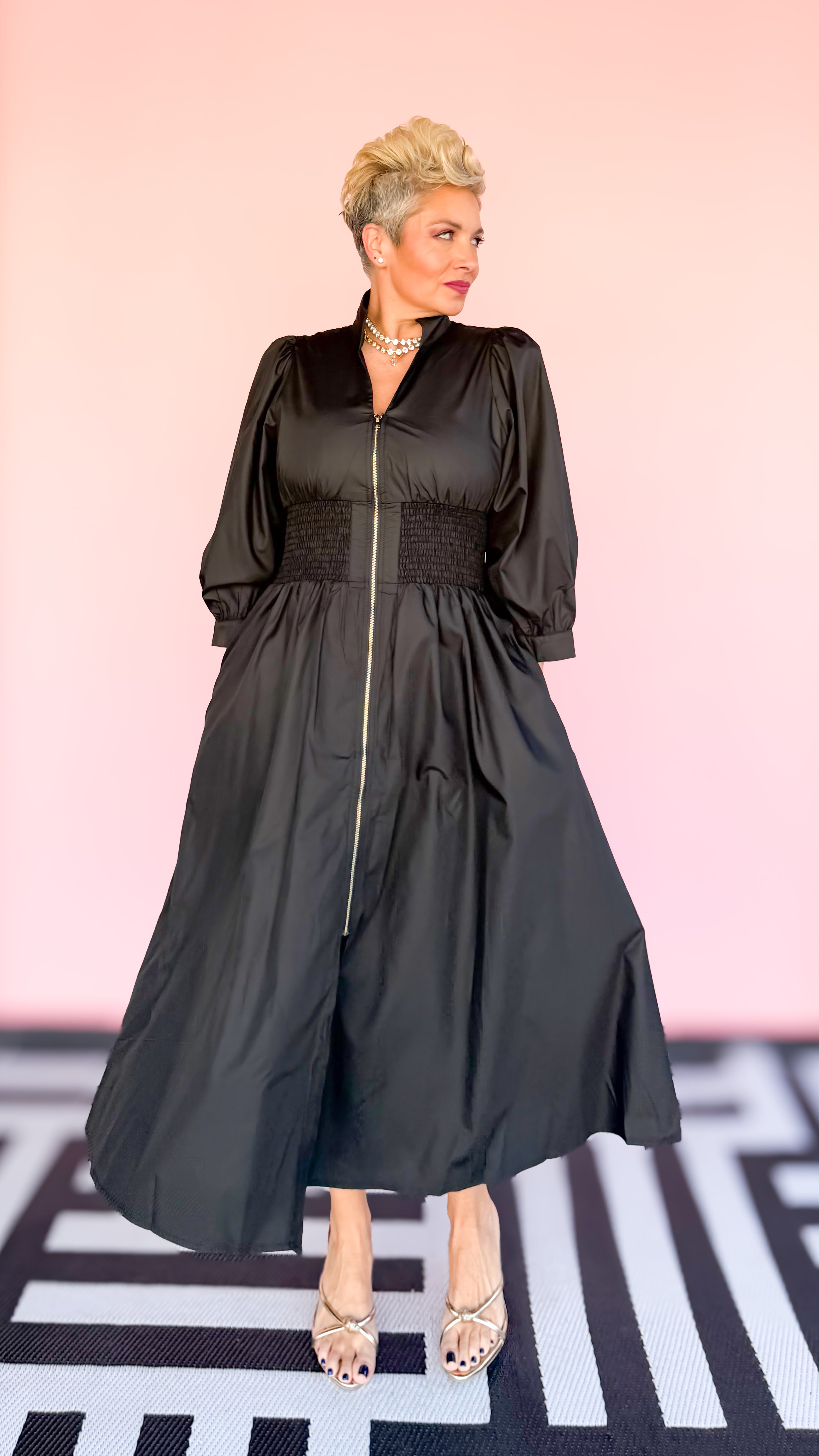 Lottie Long Sleeve Zip Front Dress/Black