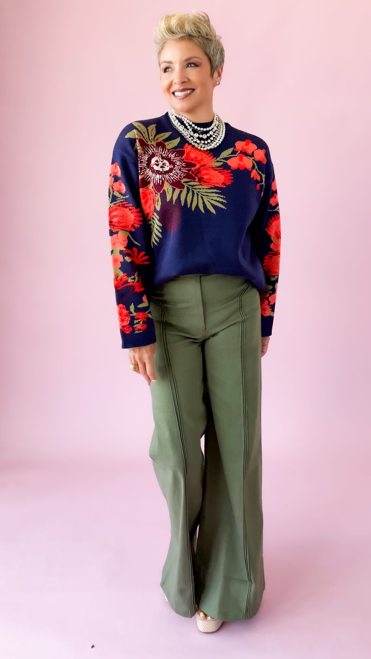 Megan Floral Sweater/Navy