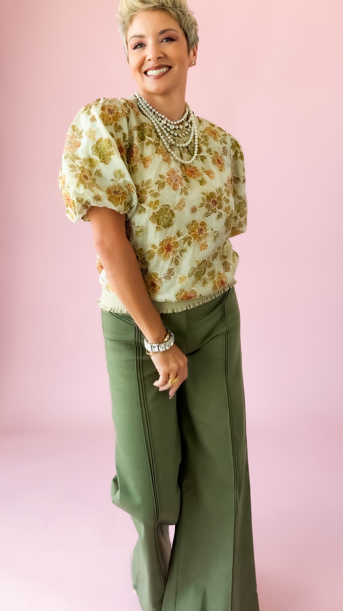 Willow Floral Bubble Top/Cream