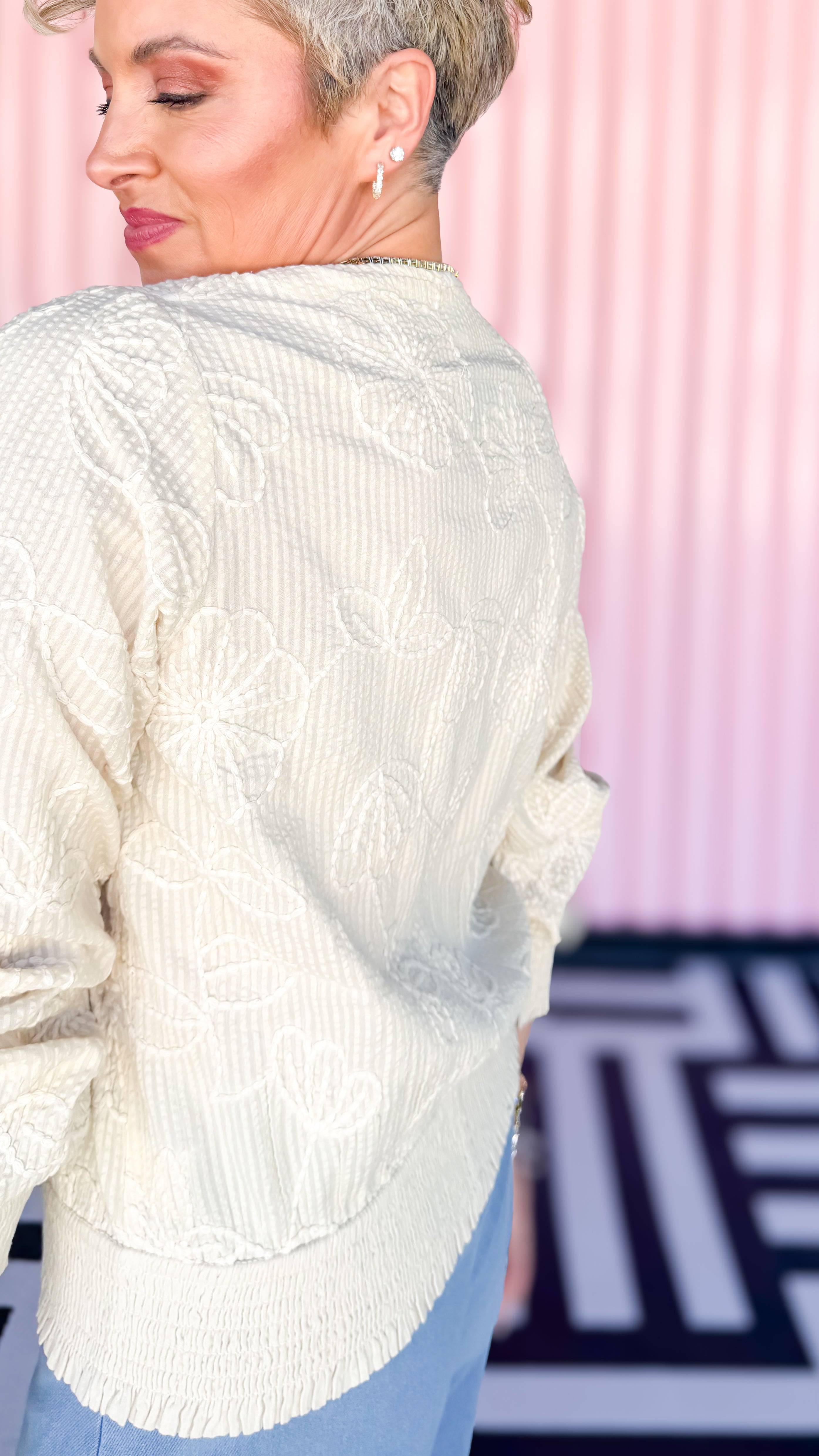 Smocked Bomber Jacket