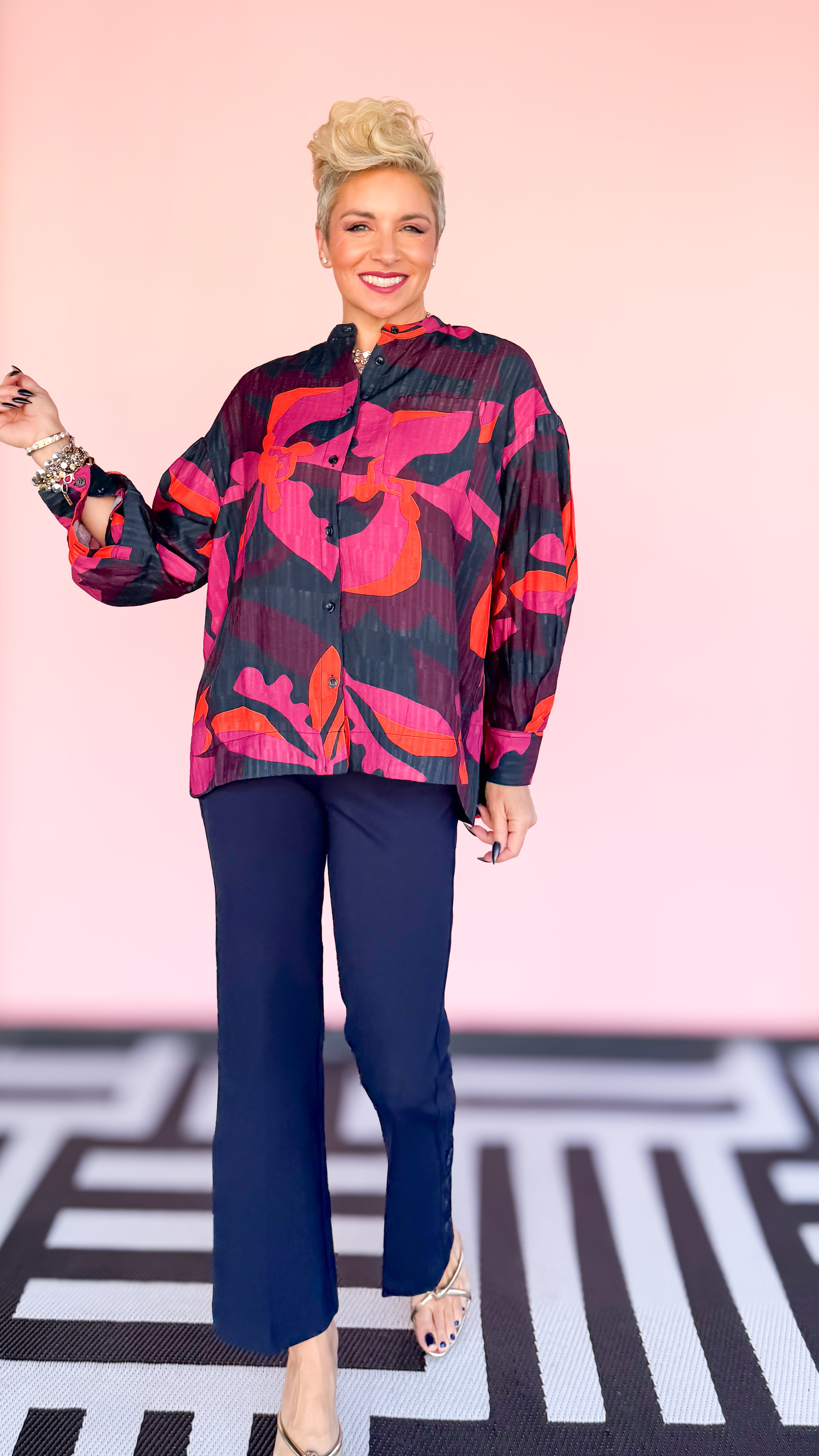 Bella long sleeve blouse worn on model - detail view - BLVD Boutik