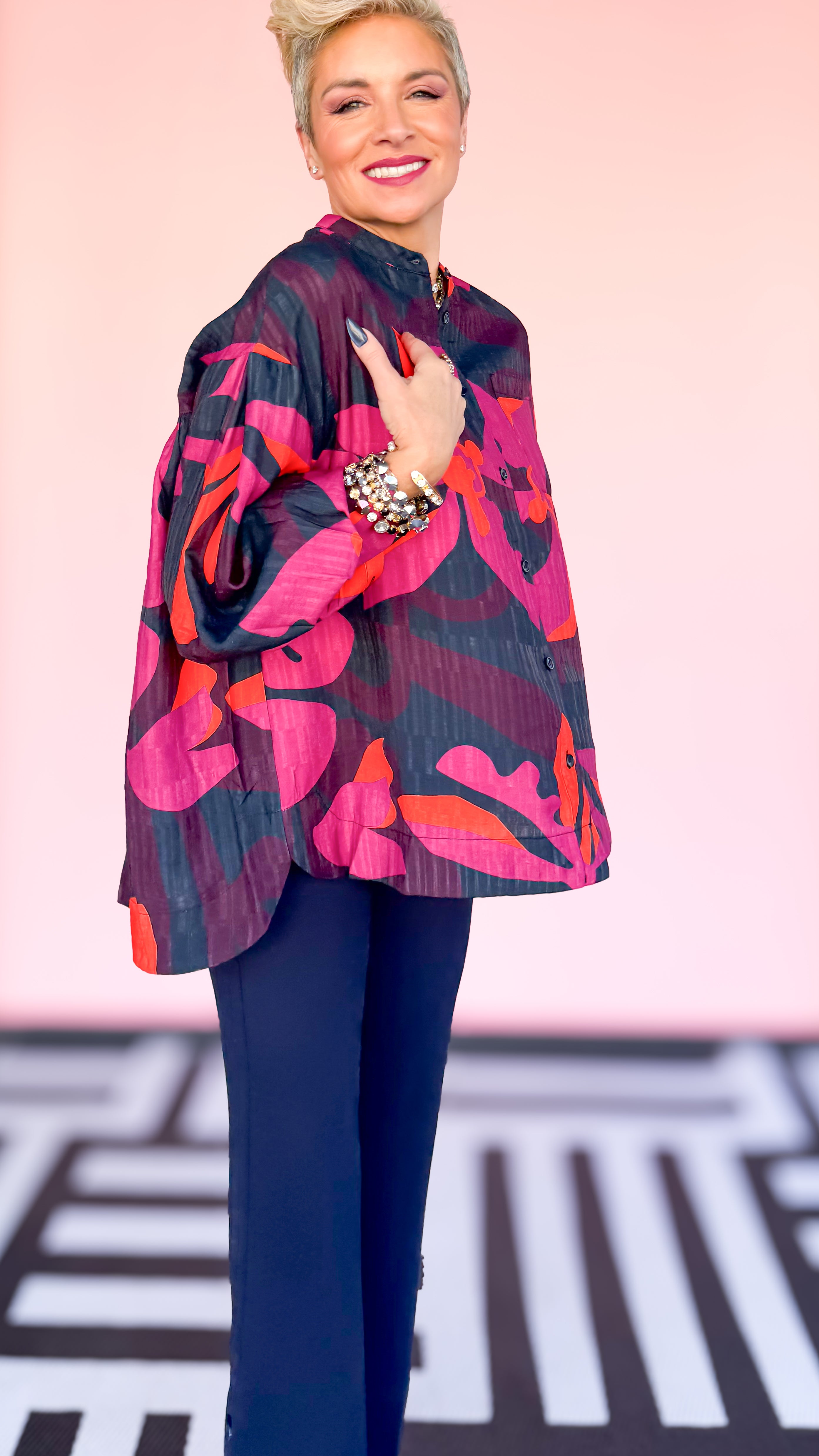 Bella long sleeve blouse worn on model - side view - BLVD Boutik