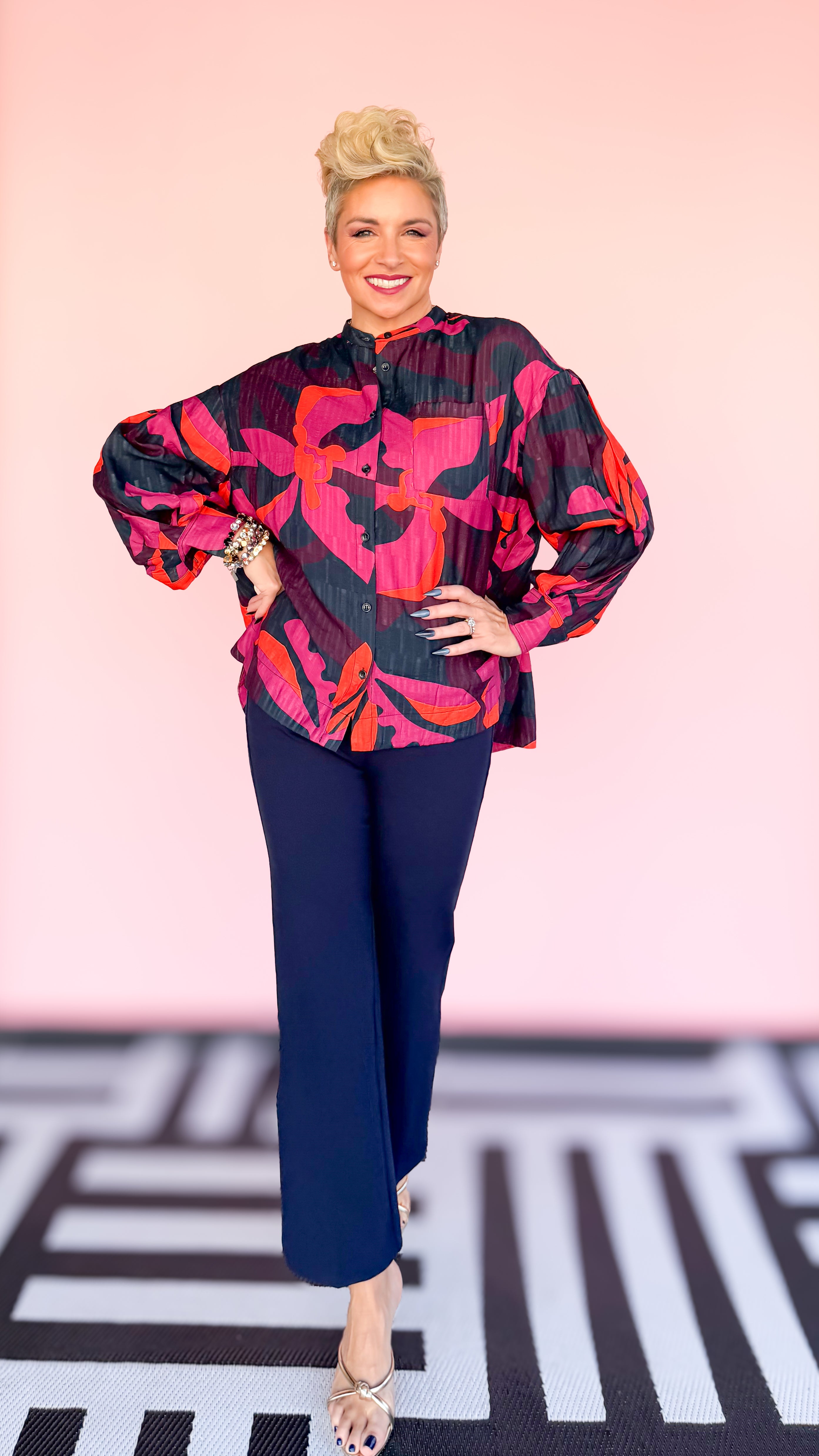 Bella long sleeve blouse worn on model - full view - BLVD Boutik