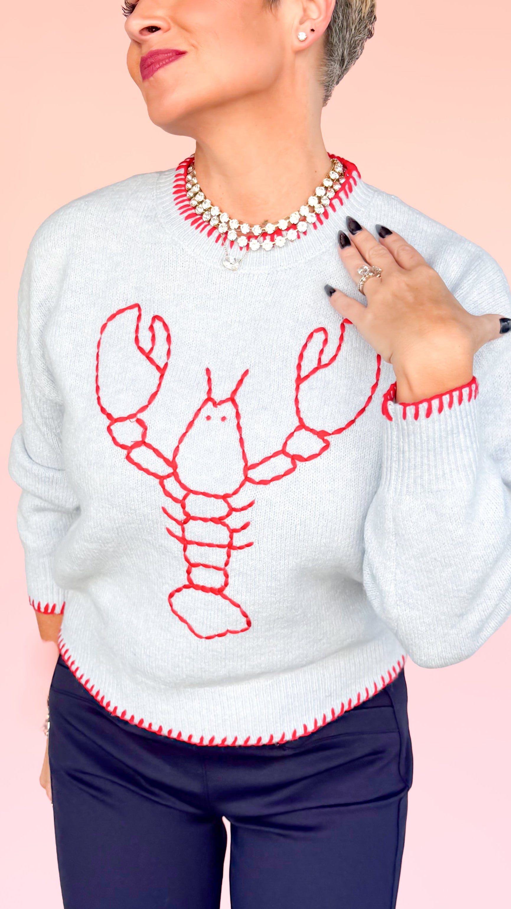 Crew Neck Lobster Sweater/Blue