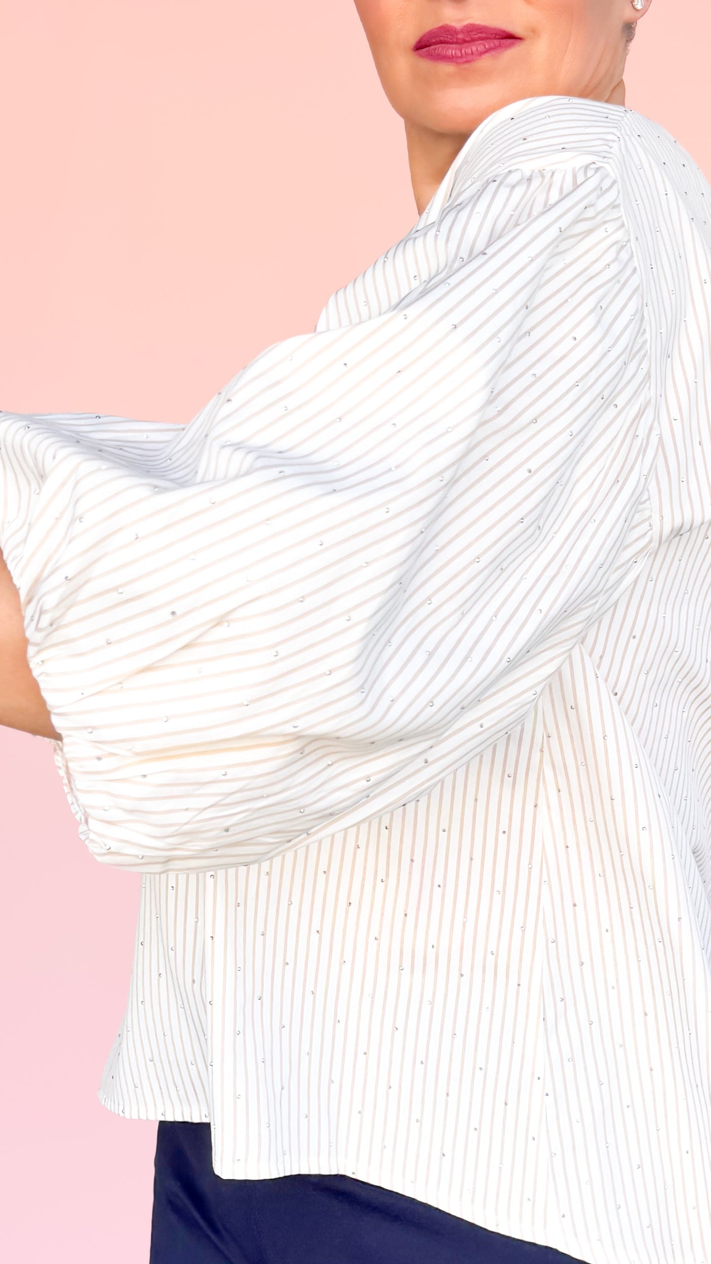 Jerra Bubble Sleeve Sparkle Top/Khaki