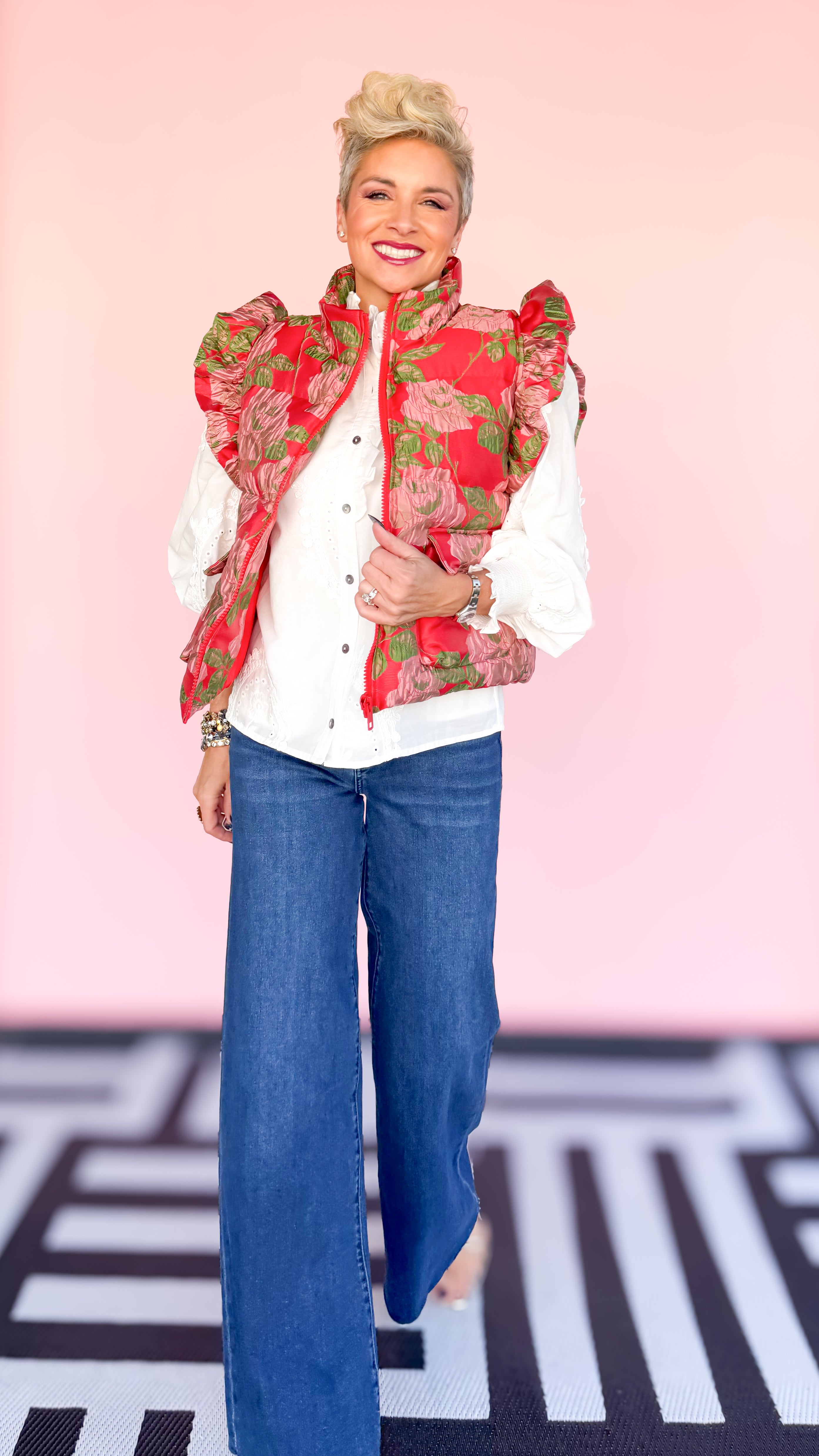 Rose Puffer Vest/Red