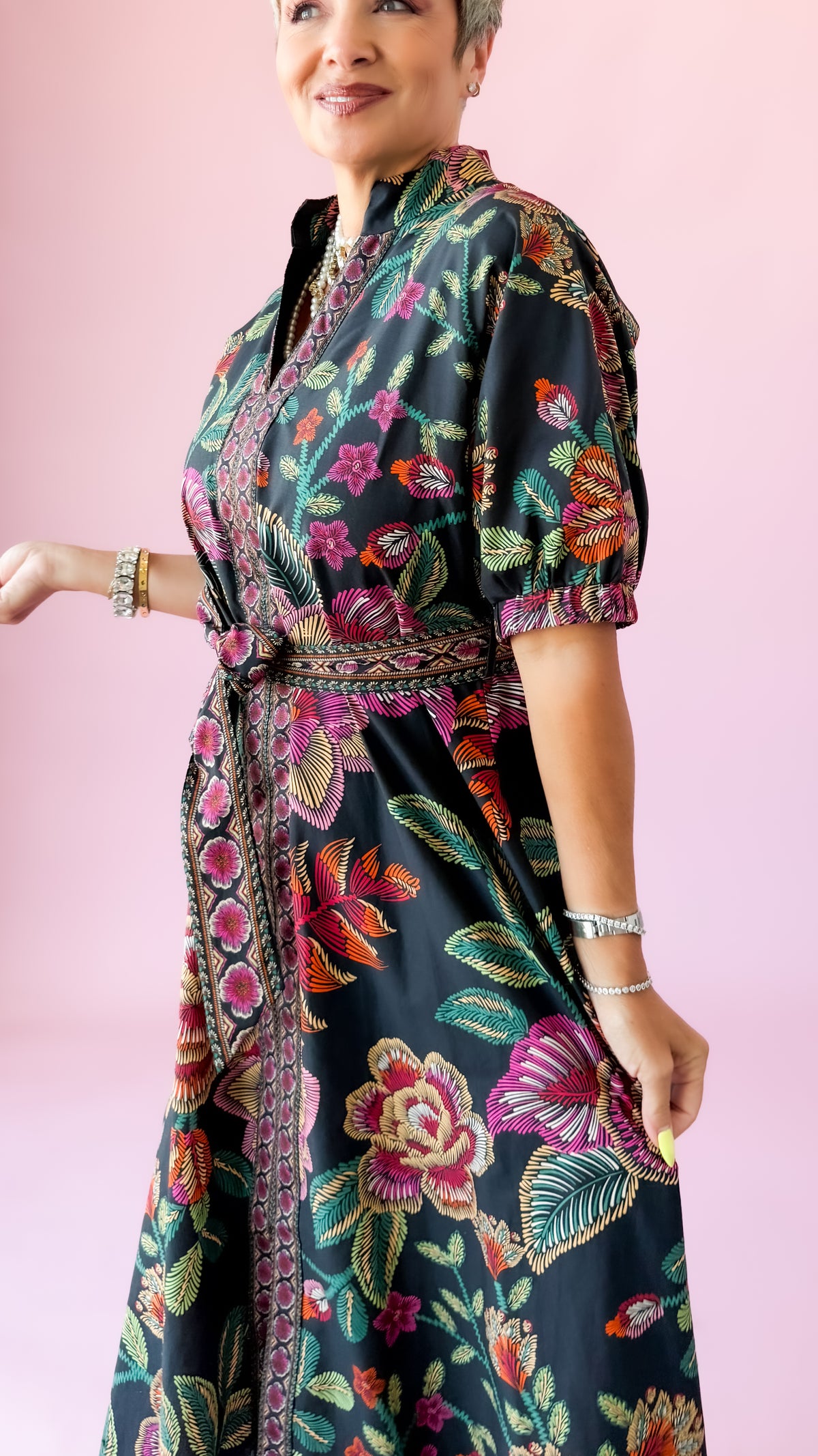 Leilani Floral Midi Dress/Black
