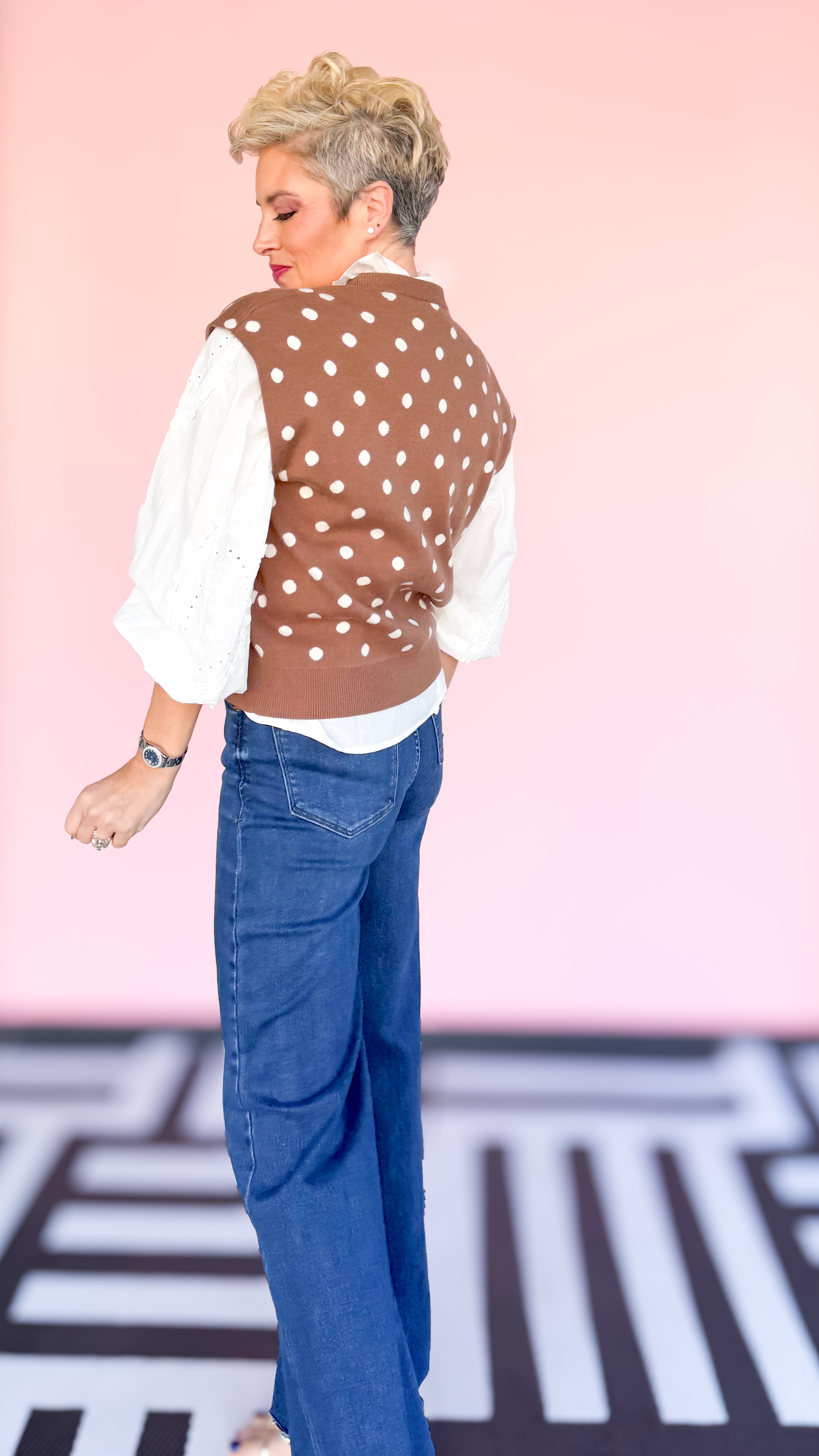 Sleeveless Polka Dot Knit Top/Brown - The BLVD