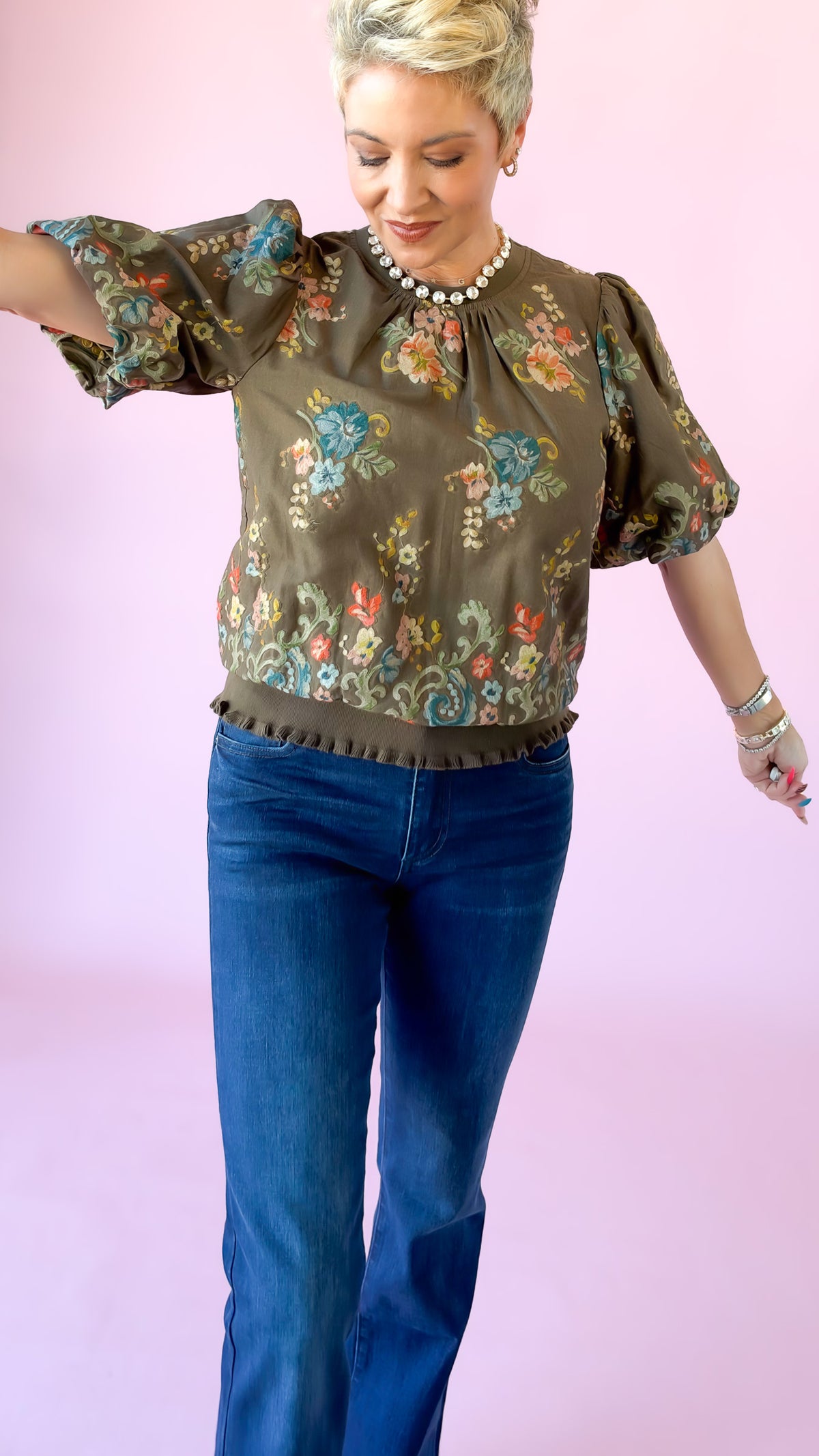 Floral Embroidered Top/Brown