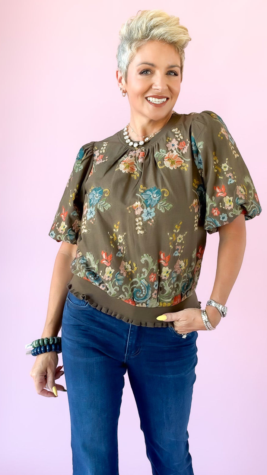 Floral Embroidered Top/Brown