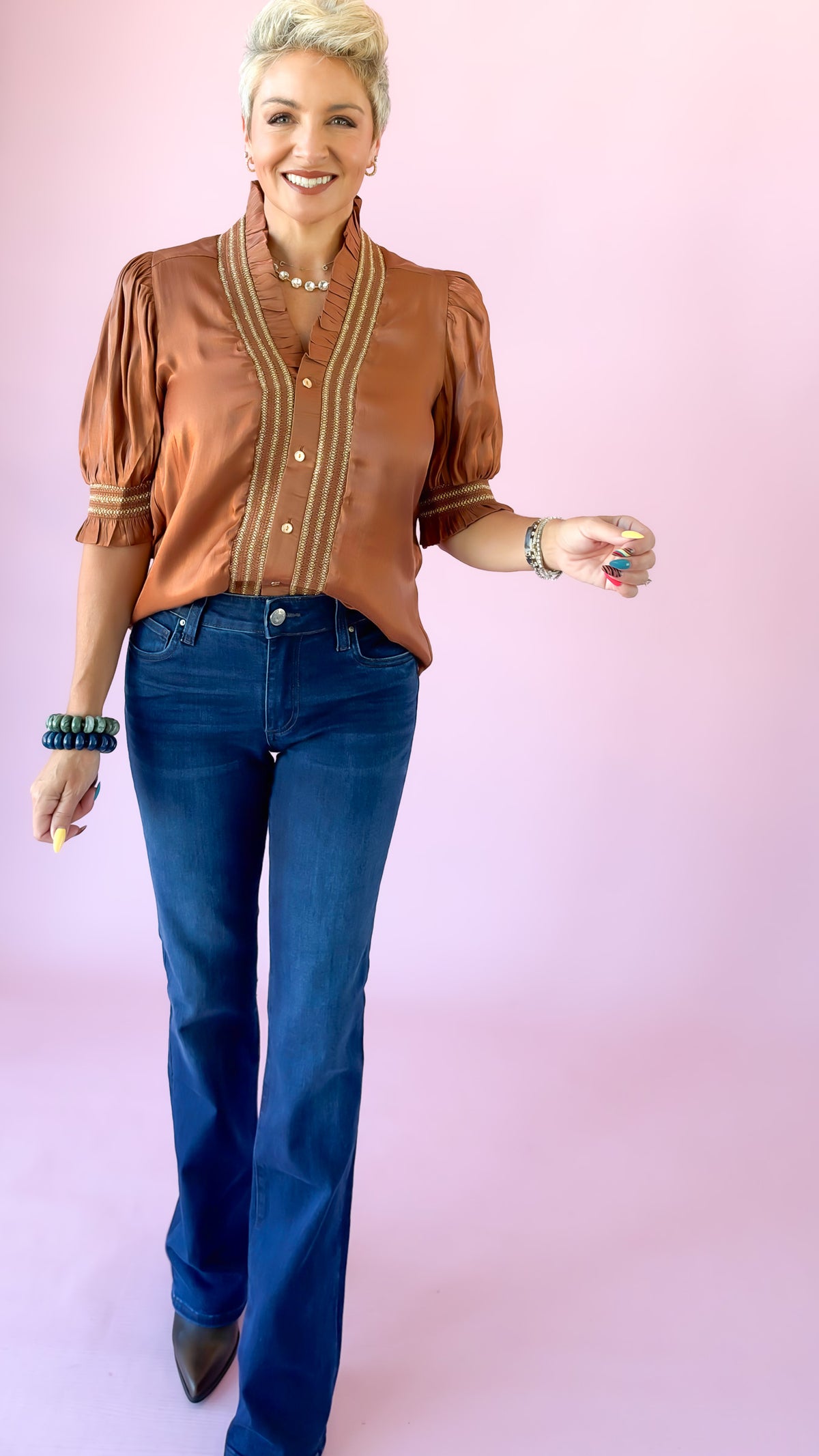 Shimmer Smocked Ruffle Top/Pumpkin