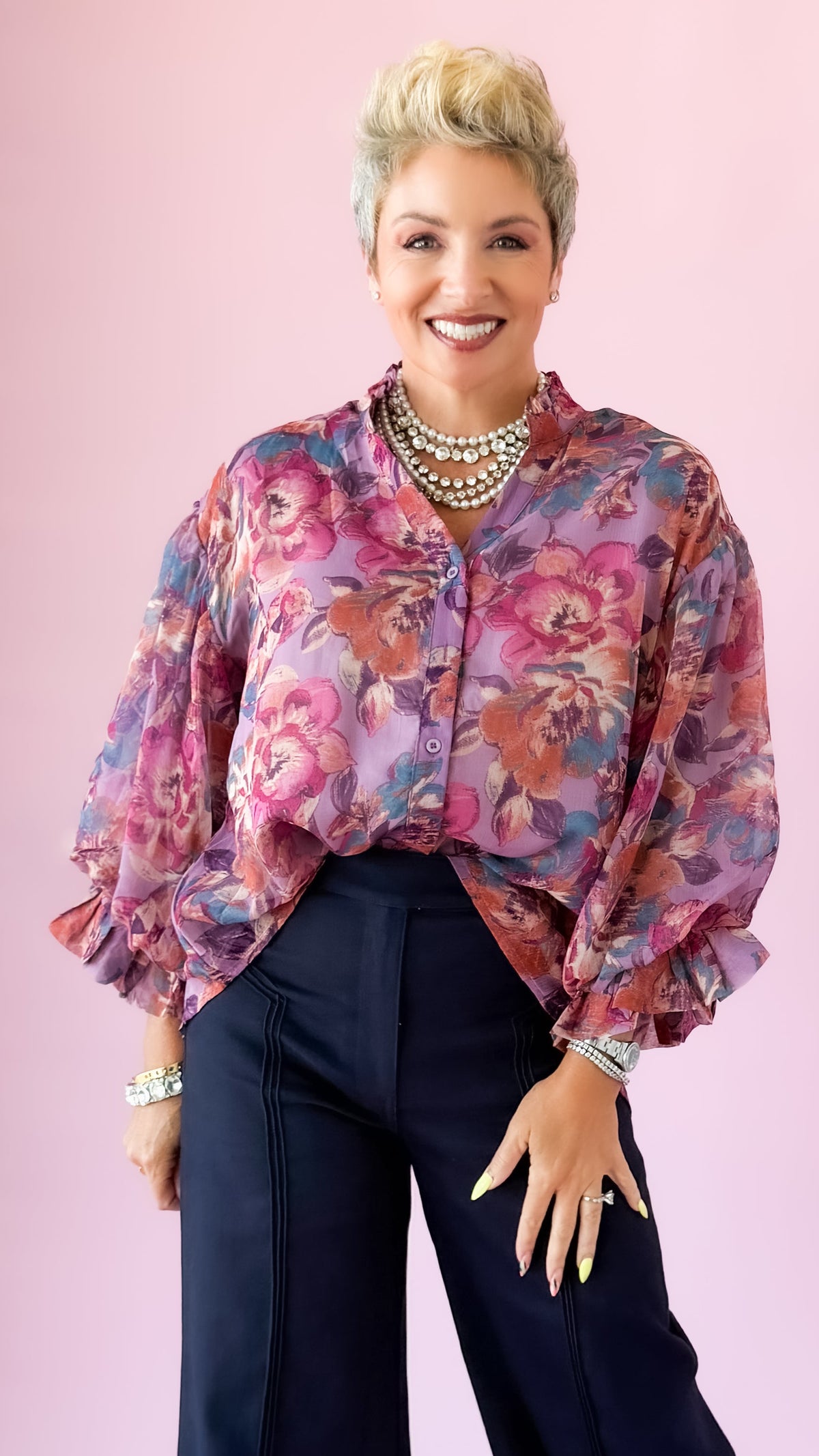 Dusty Mauve Floral Front Button Top