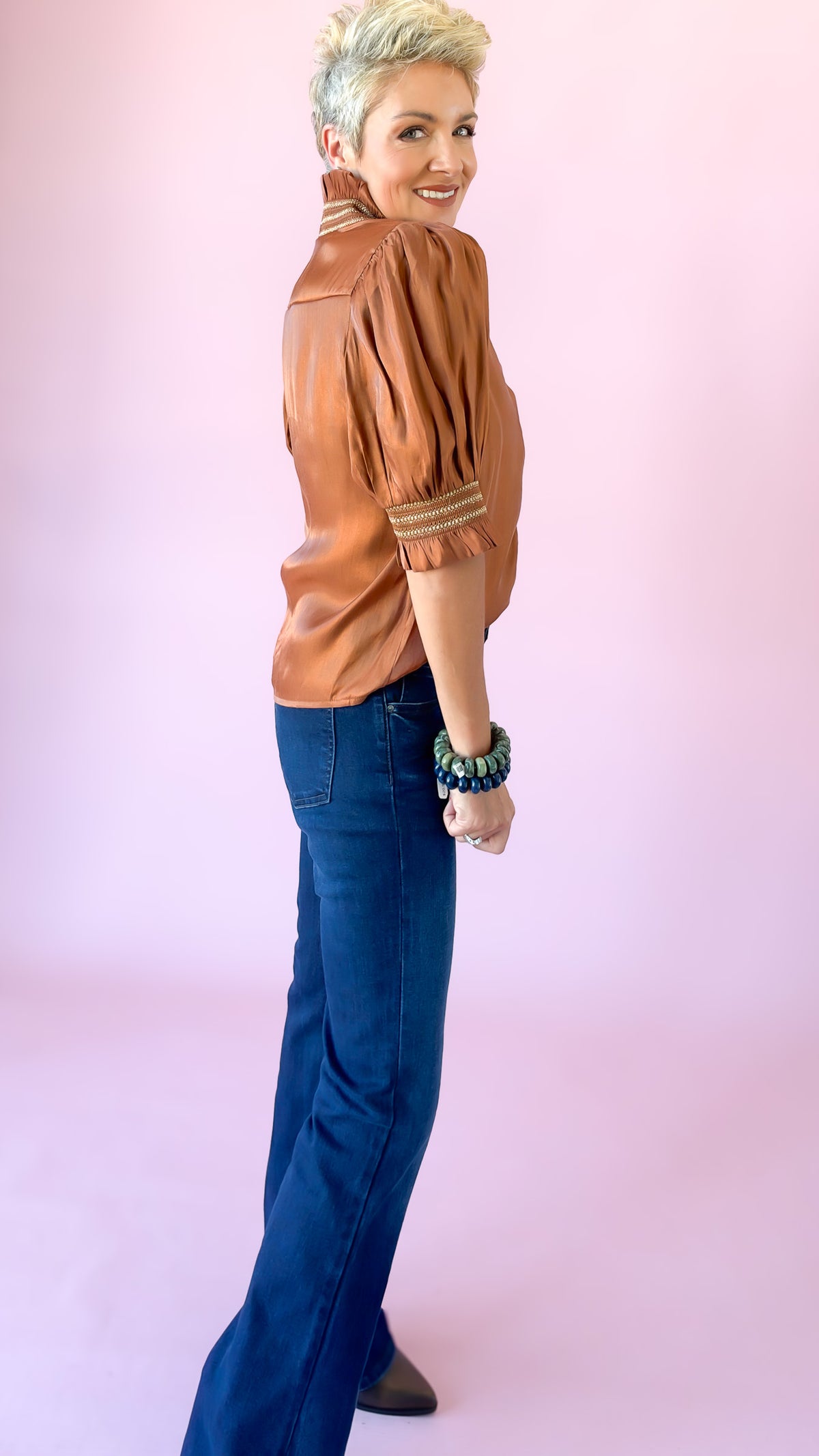 Shimmer Smocked Ruffle Top/Pumpkin