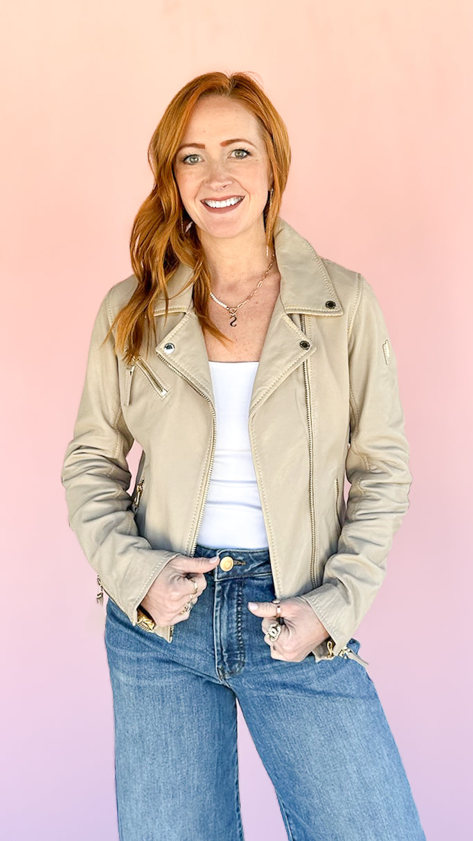 Christy "Star" Leather Jacket/White and Gold - The BLVD