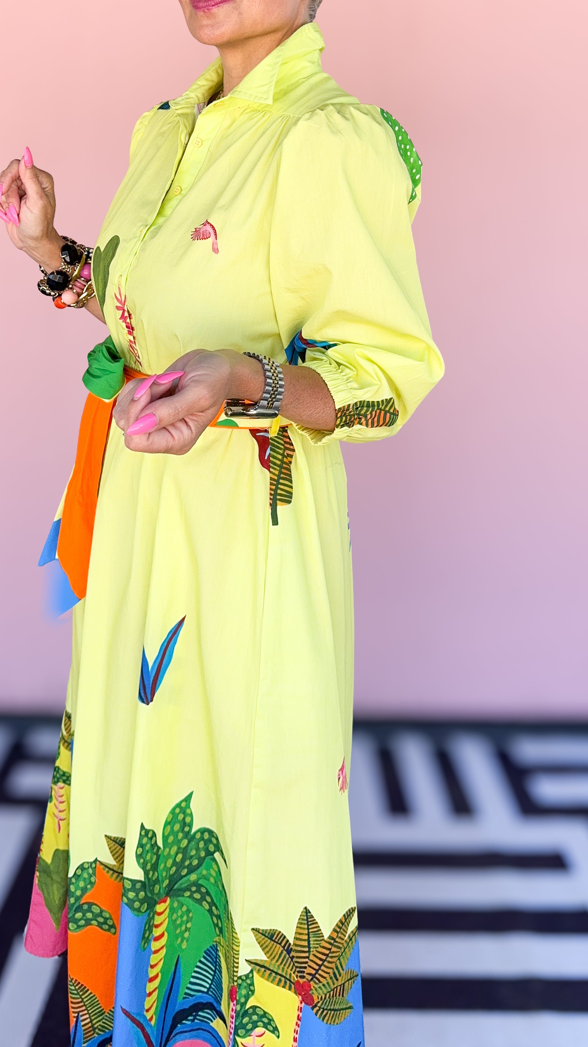 Remi Tropical Dress/Lime