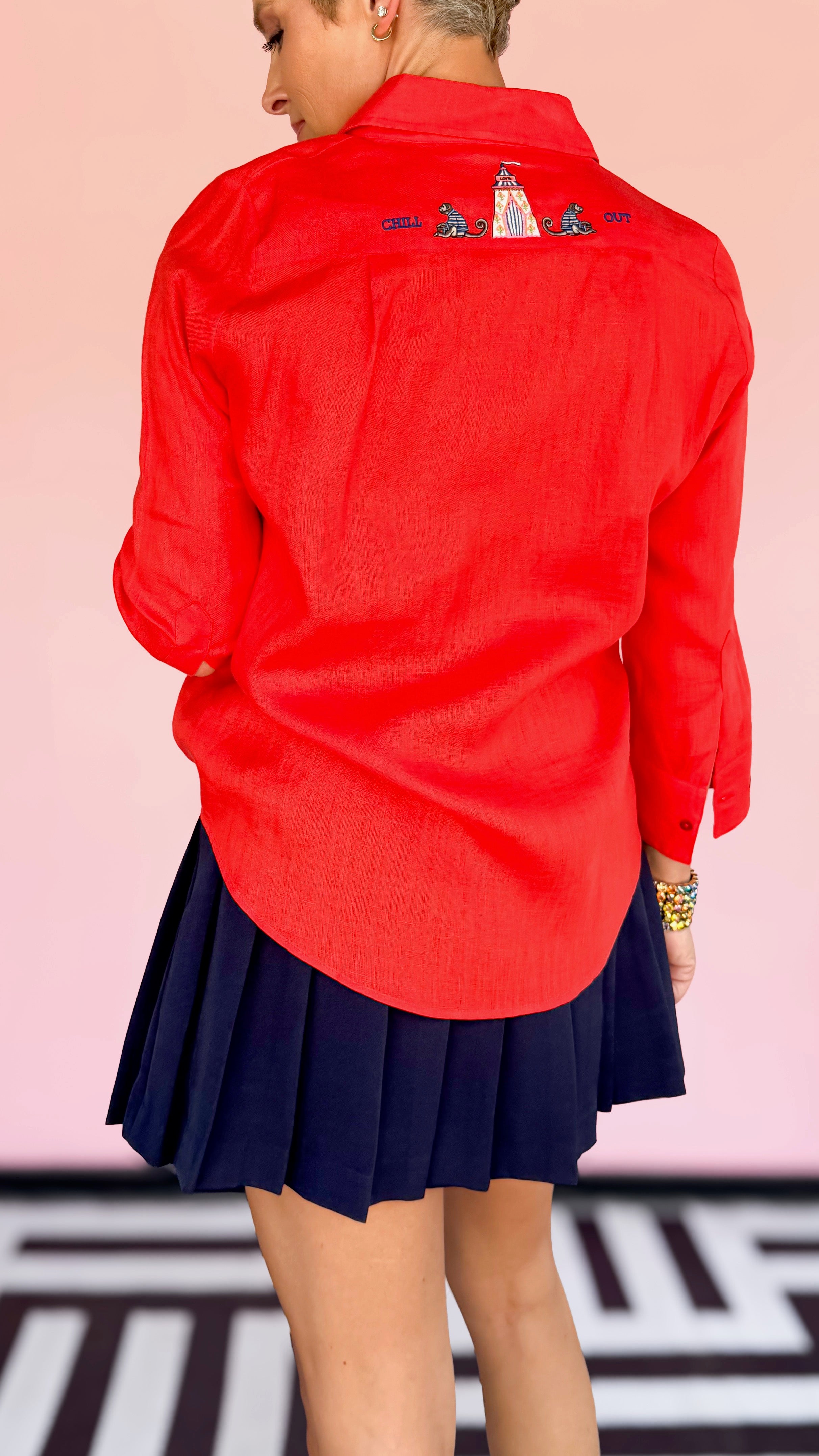 Lina Linen Top/Coral