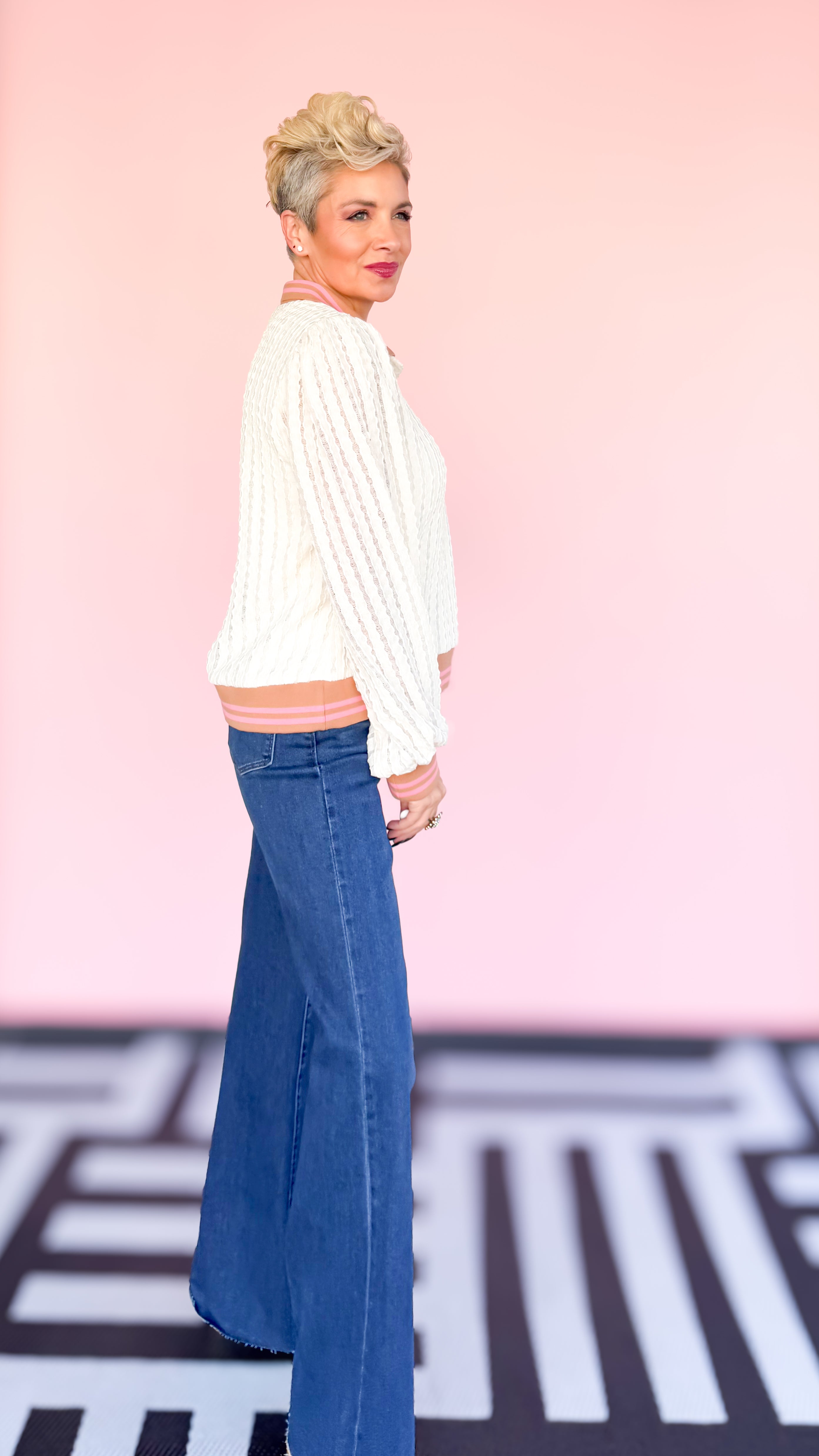 Tan&Pink Collared Cream Sweater