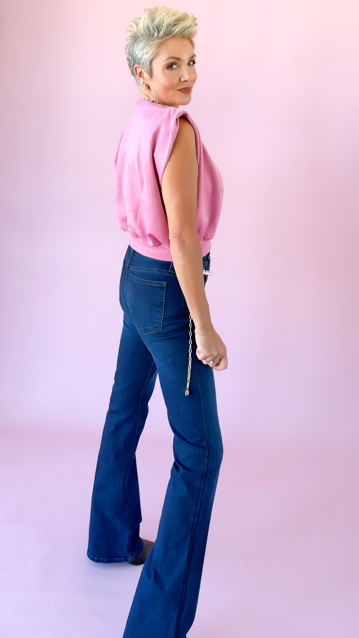 Rocky V-Neck Suede Top/Pink