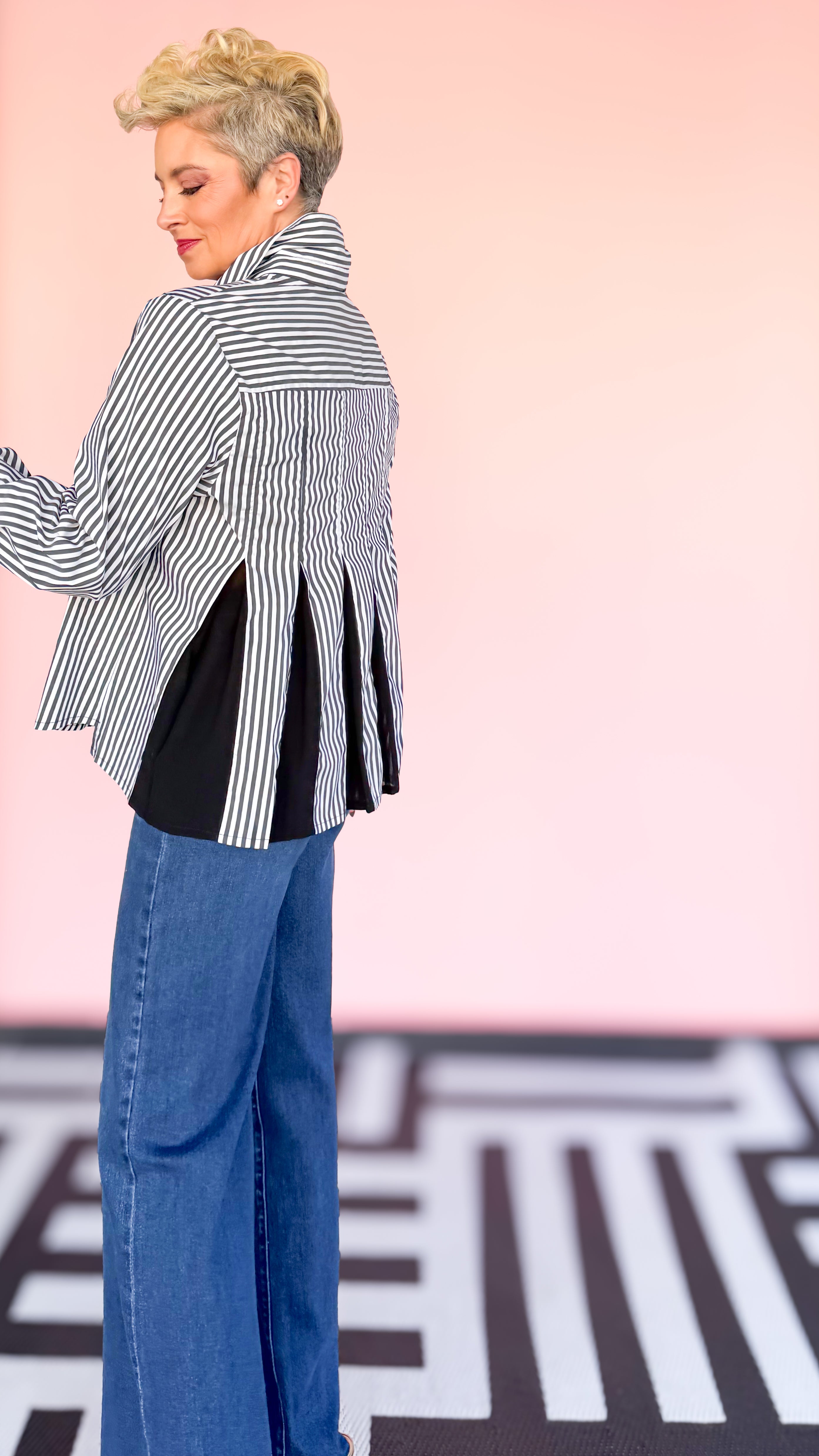 Jenn Striped Long Sleeve Top/Black