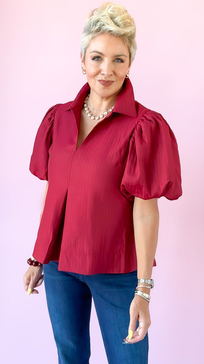 Puff Sleeve Peplum Top/Red