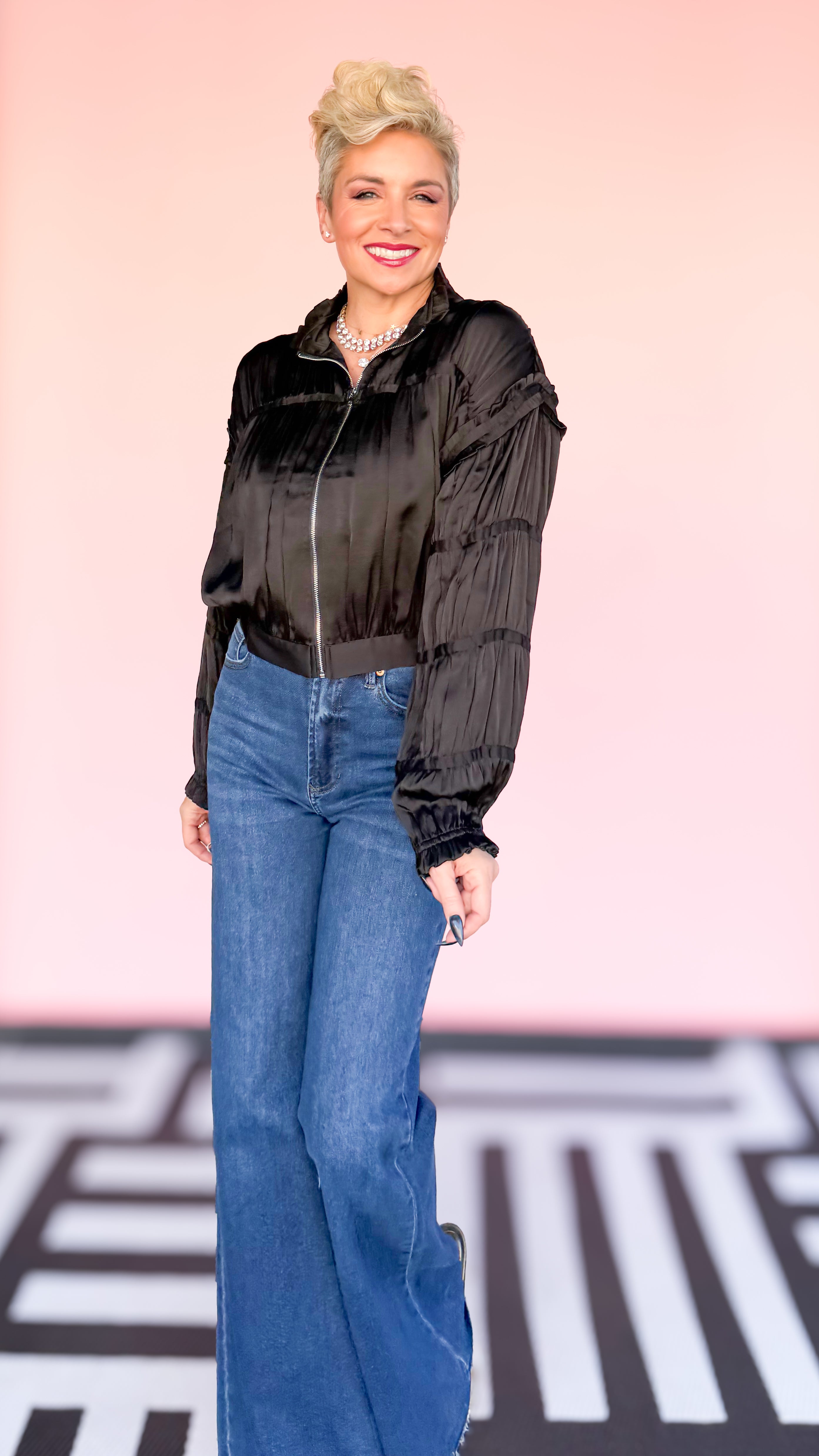 Shirring Detail Jacket/Black