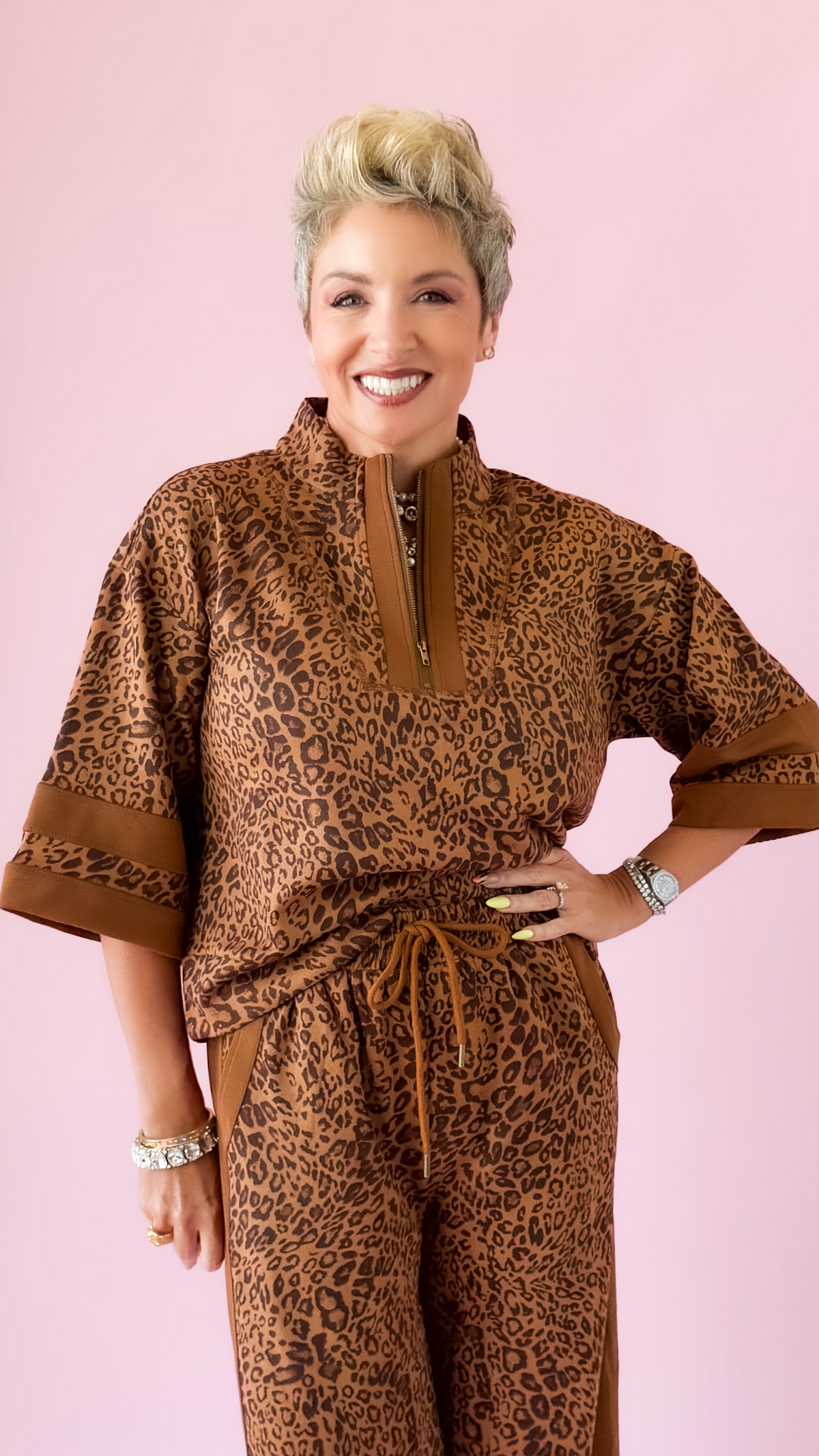 Elizabeth Leopard Zip Top/Toffee