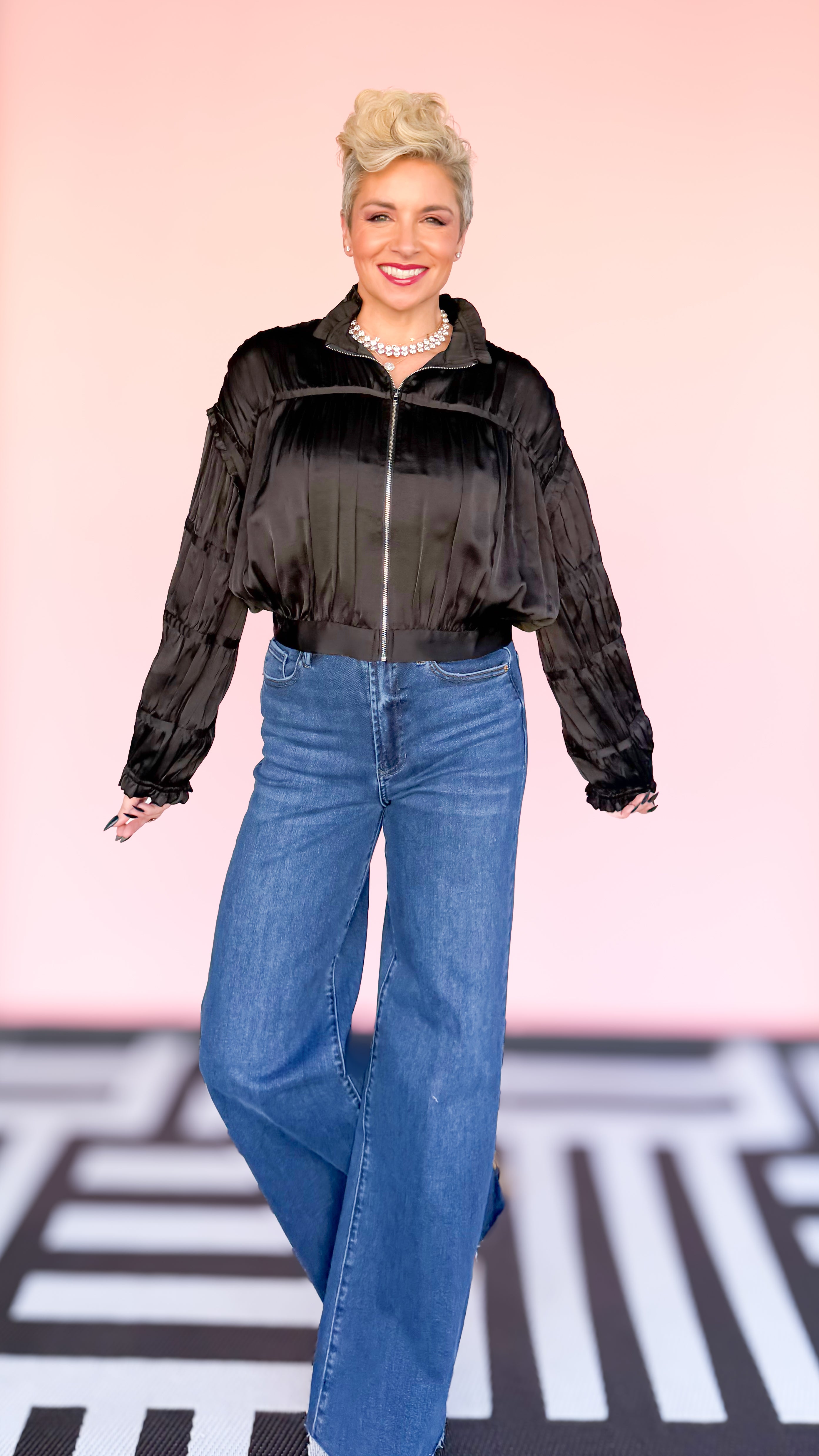 Shirring Detail Jacket/Black