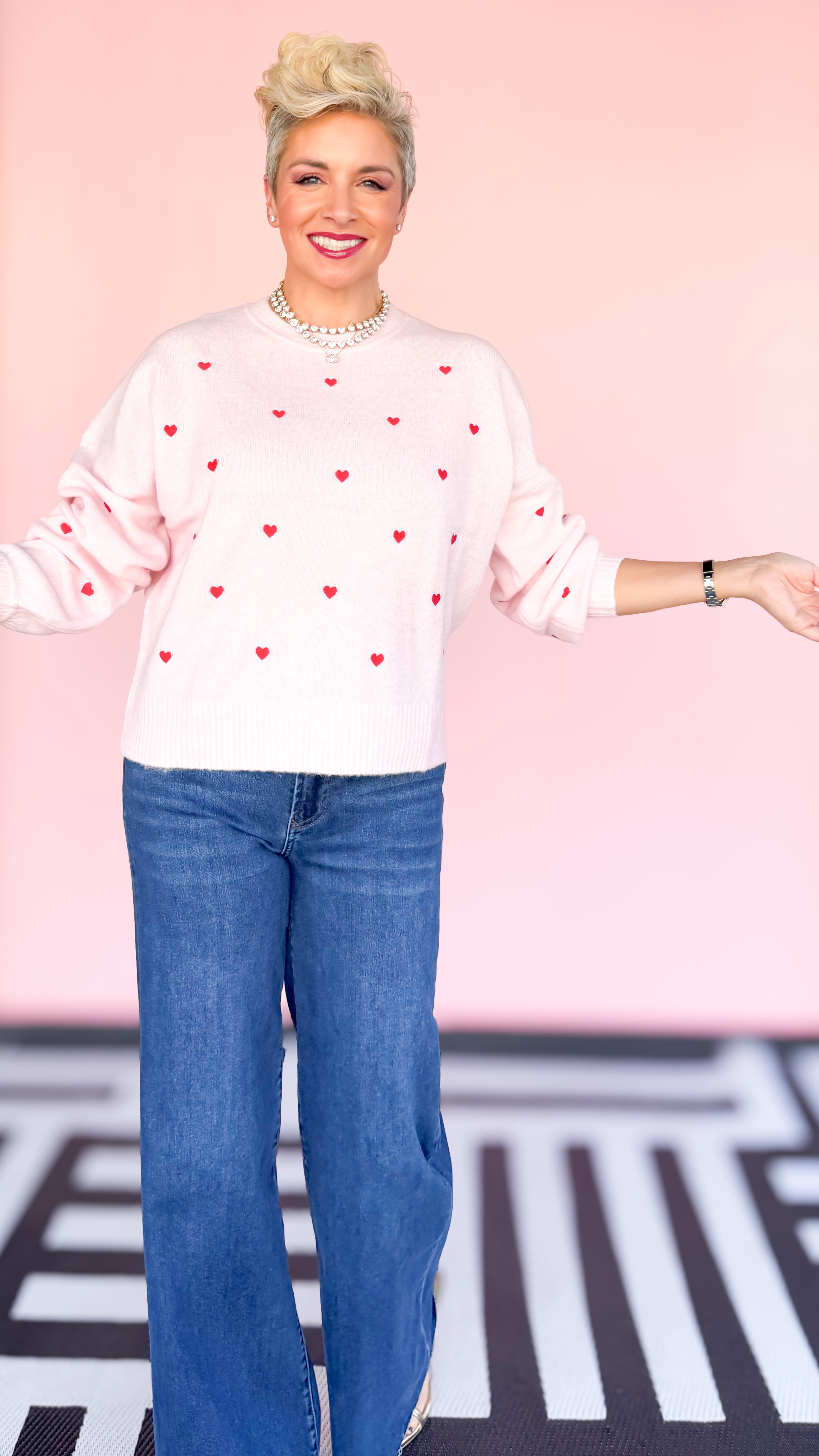 Embroidered Hearts Sweater/Blush