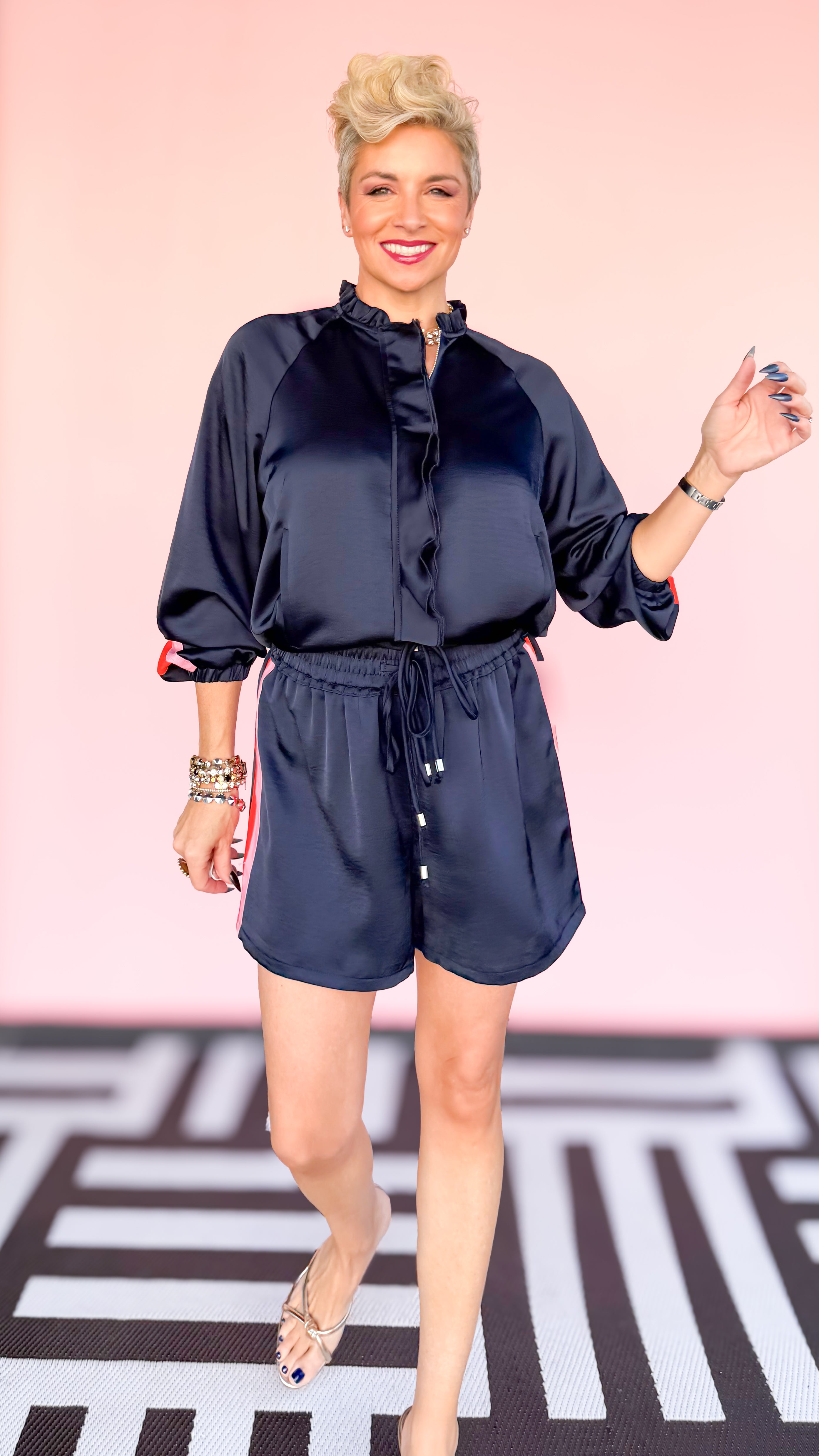 Stripe Track Shorts/Navy