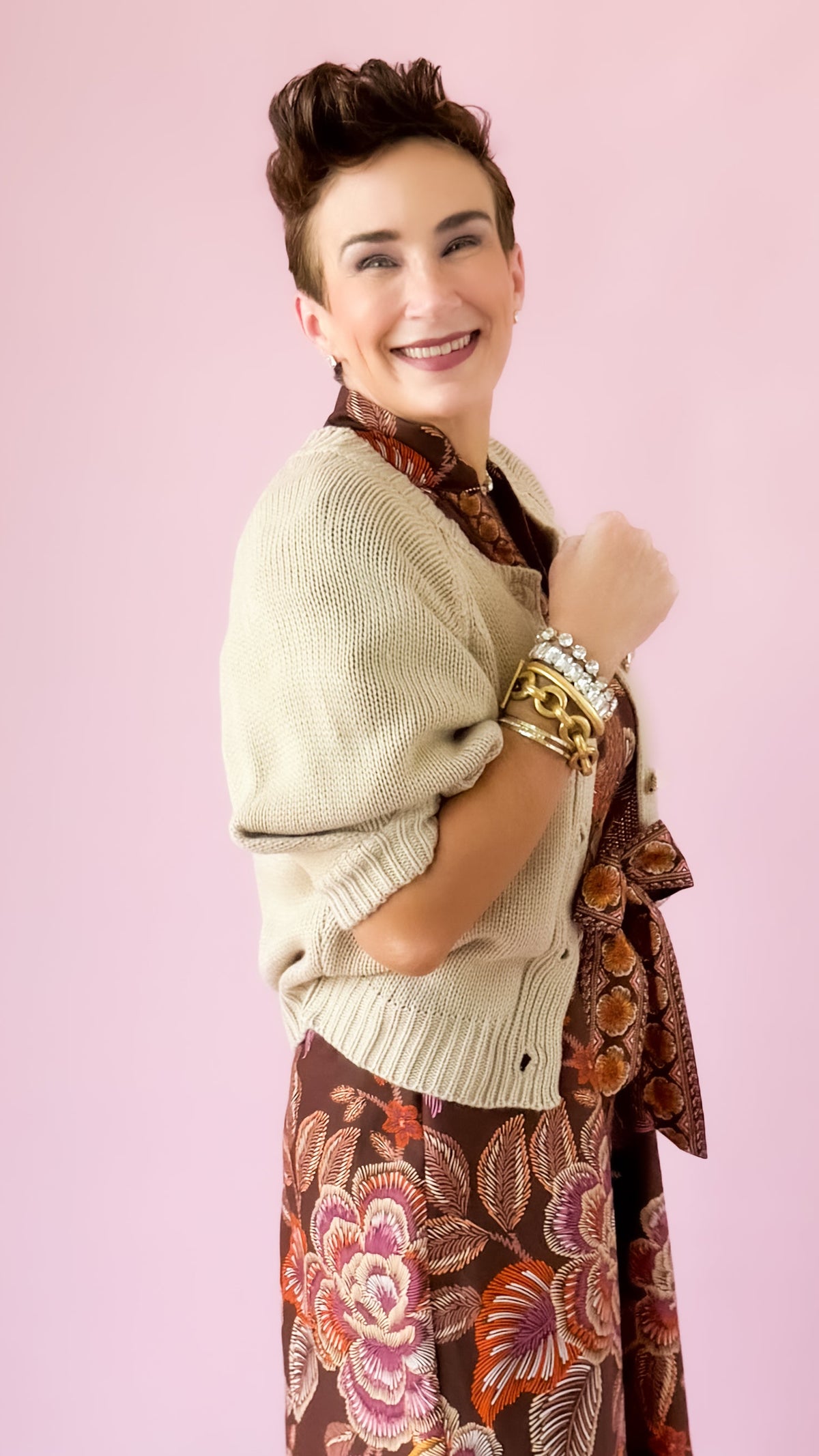 Puff Sleeve Cardigan/Beige
