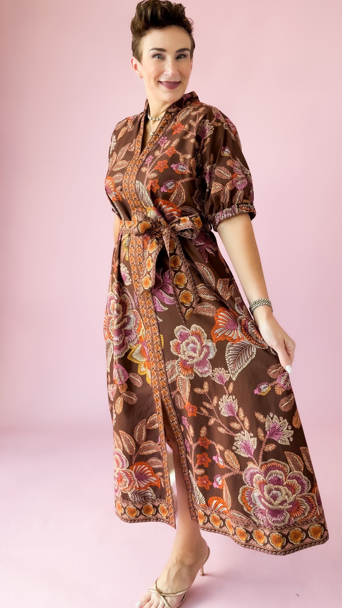 Leilani Floral Midi Dress/Brown