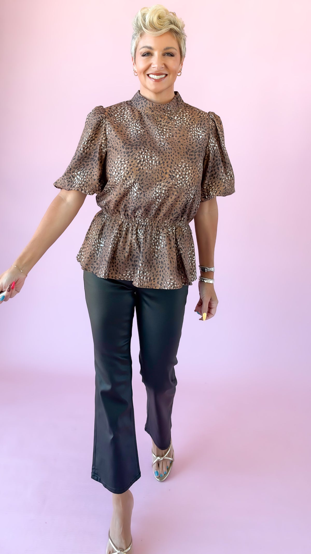 Cheetah Peplum Top/Brown