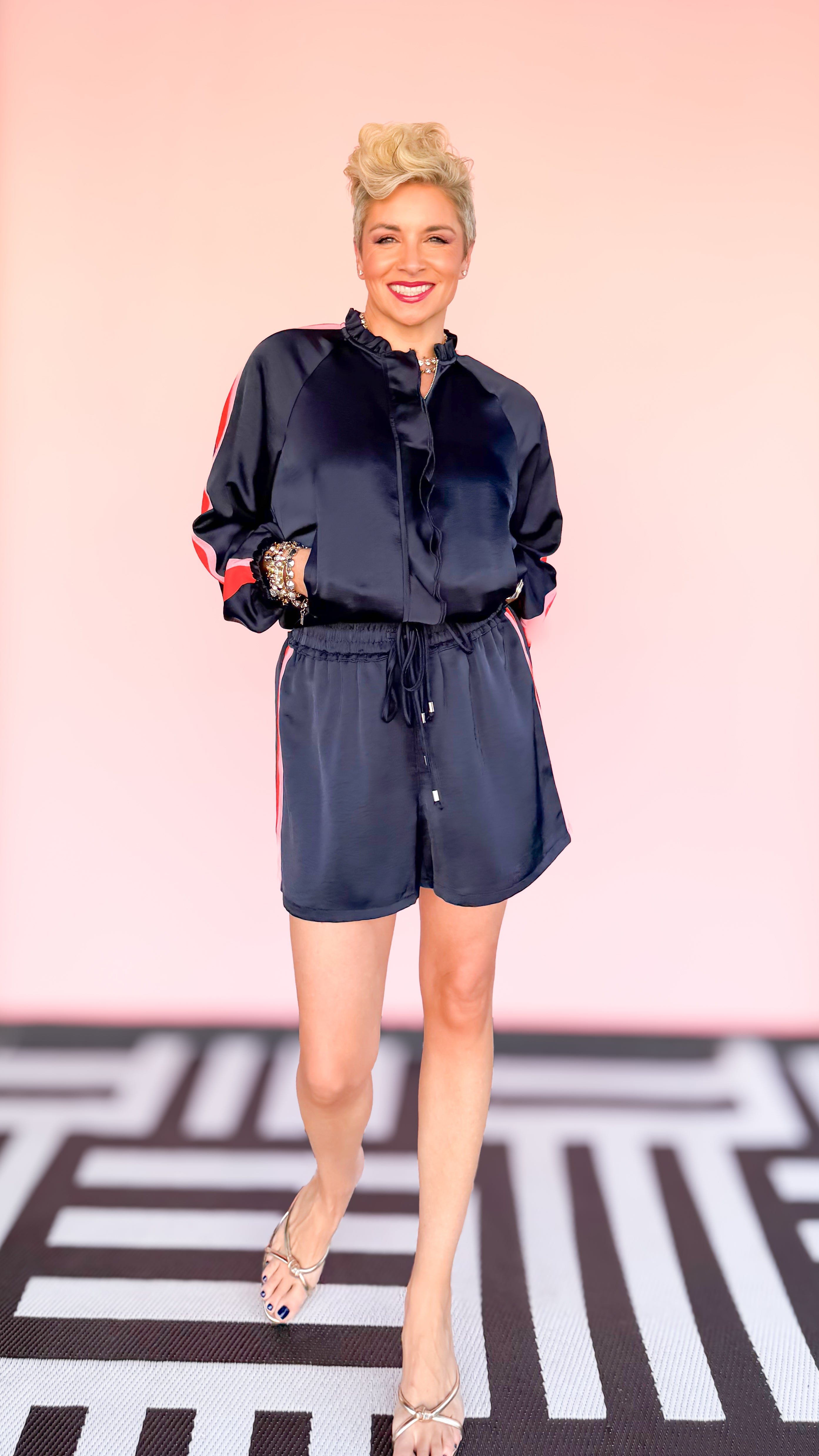 Stripe Track Shorts/Navy