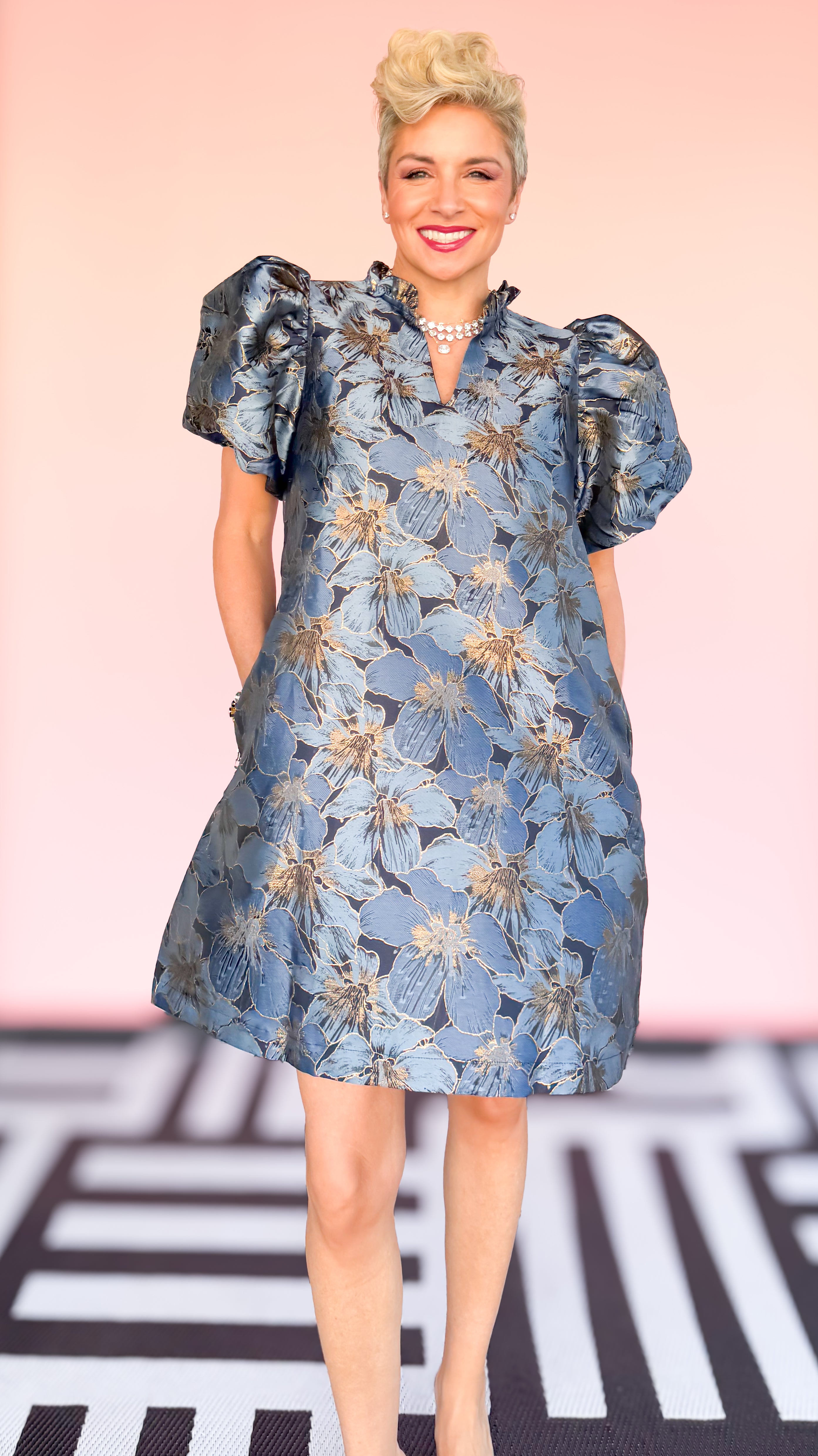 Ruffle V-Neck Puff Sleeve Mini Dress