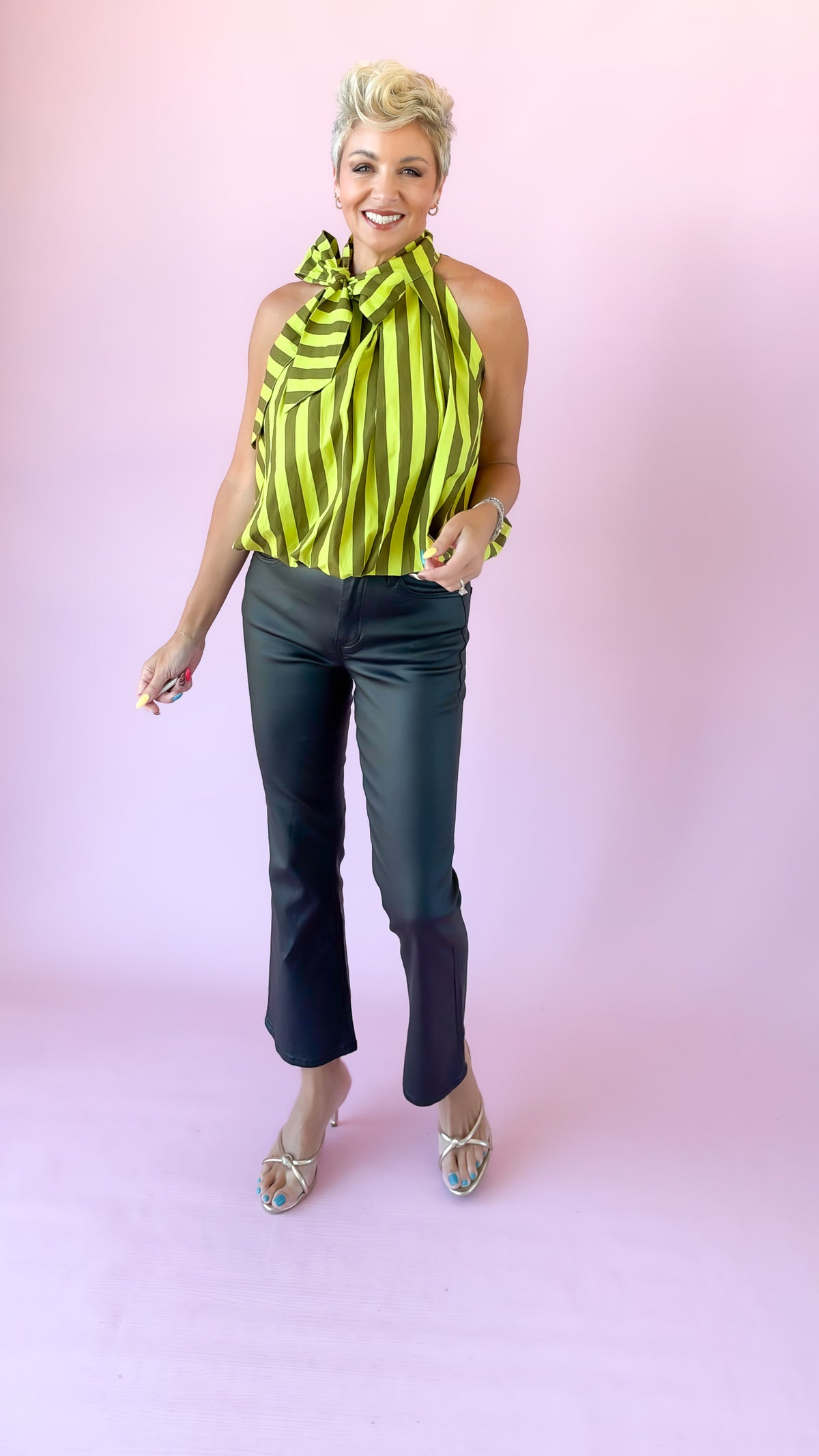 High Neck Balloon Top/Lime