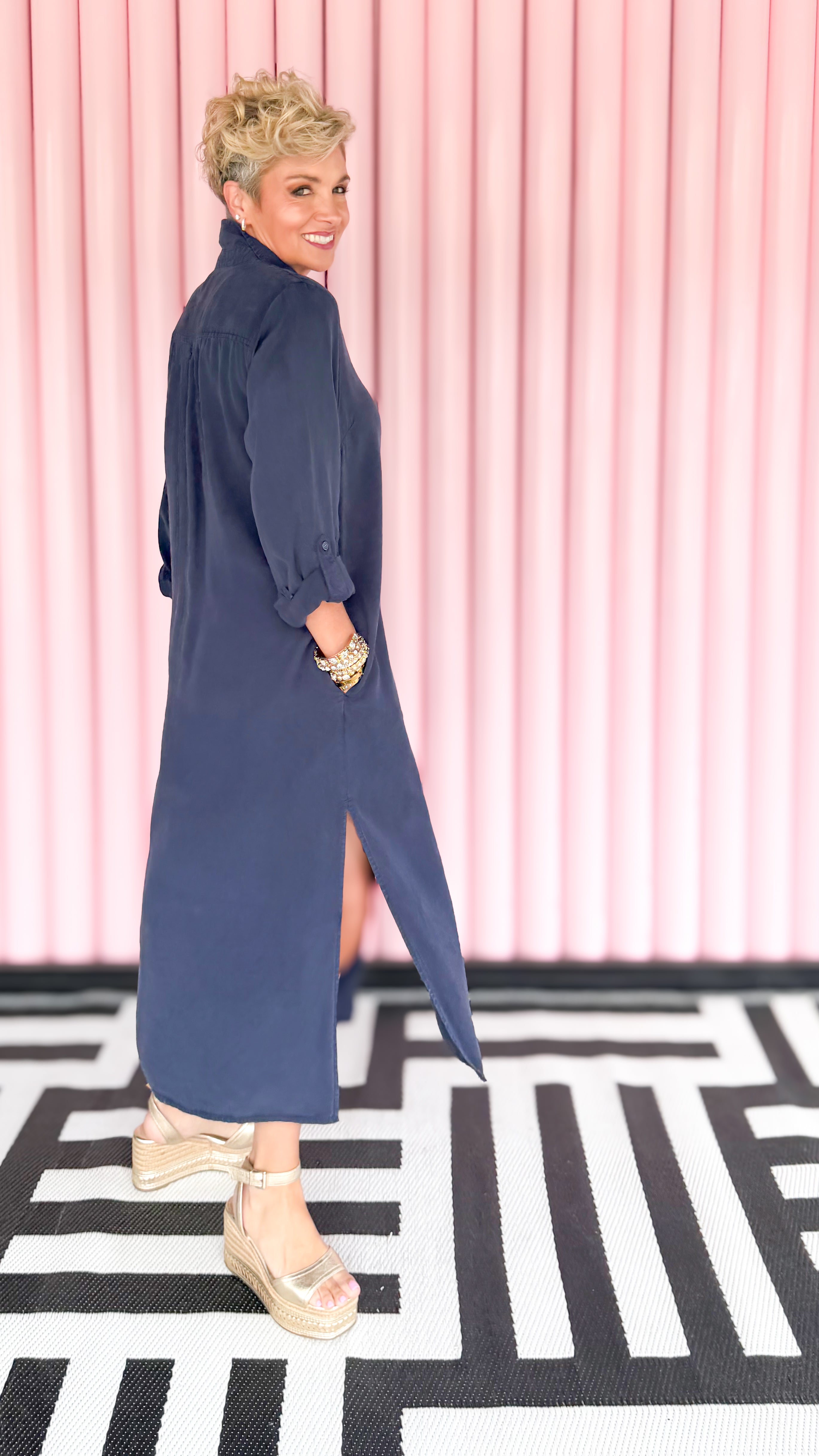 Tencel Shirt Dress/Navy