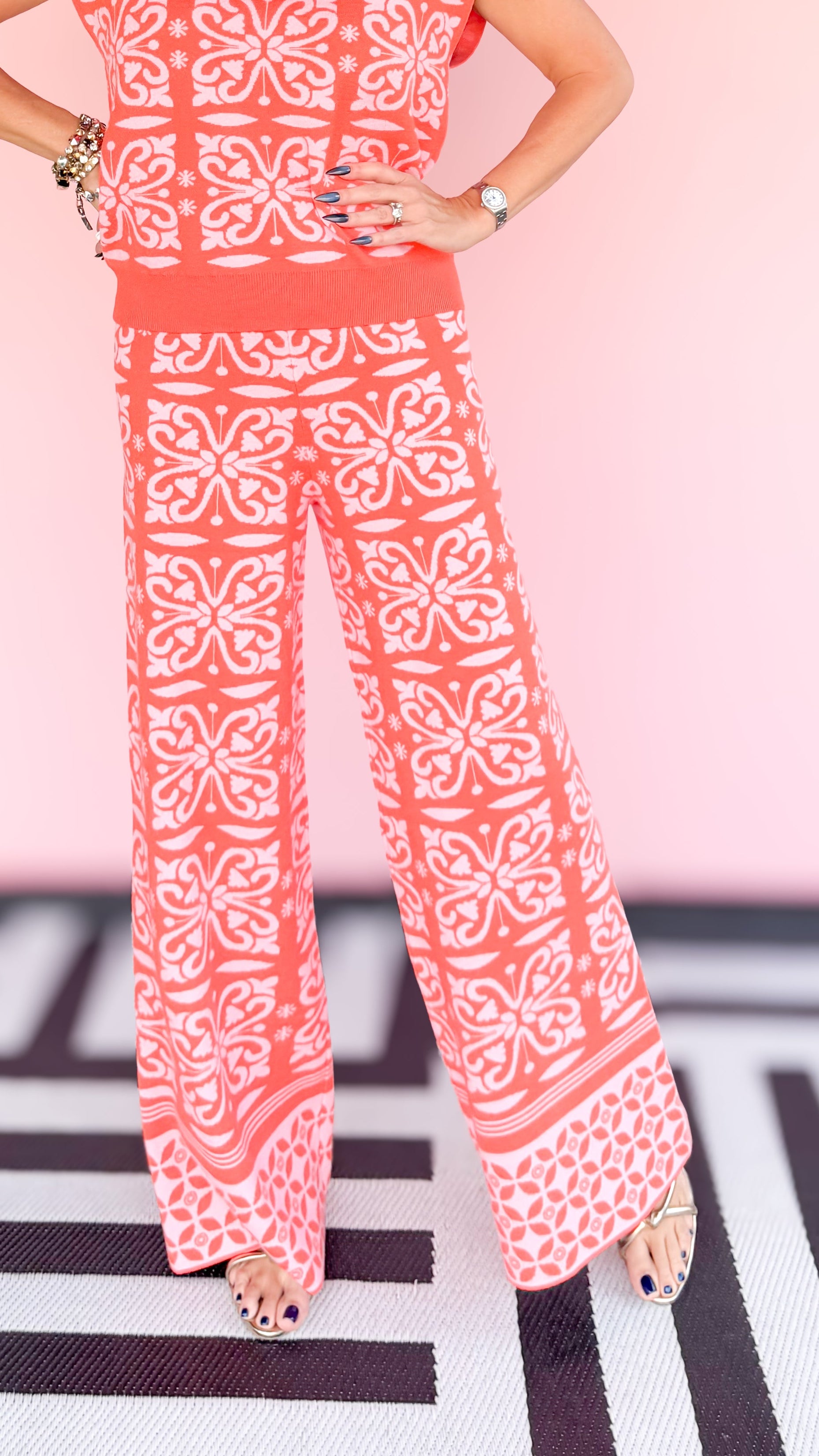 Orange/Pink Pattern Knit Pants